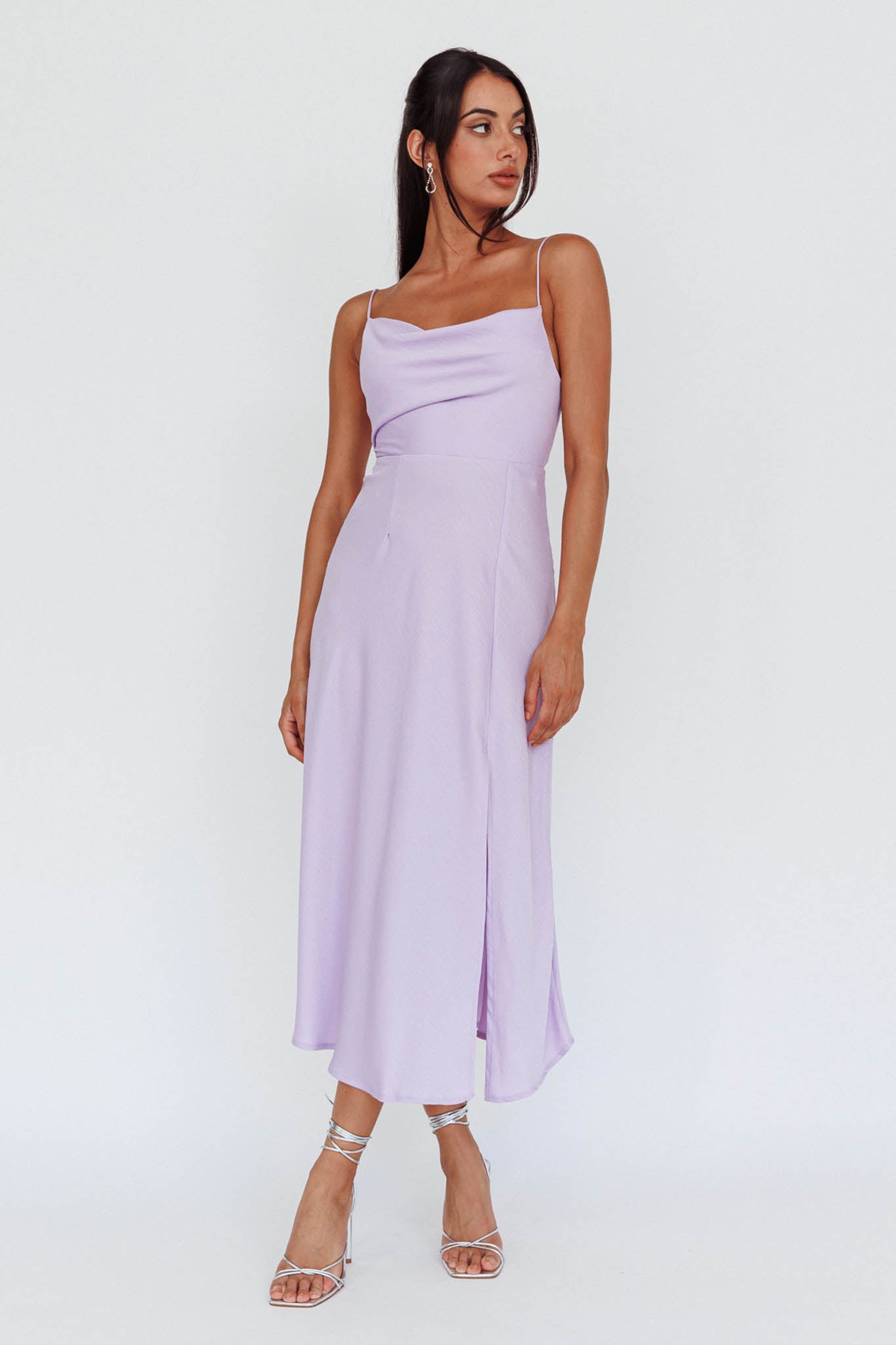 Suki Front Split Midi Dress Lilac by Selfie Leslie