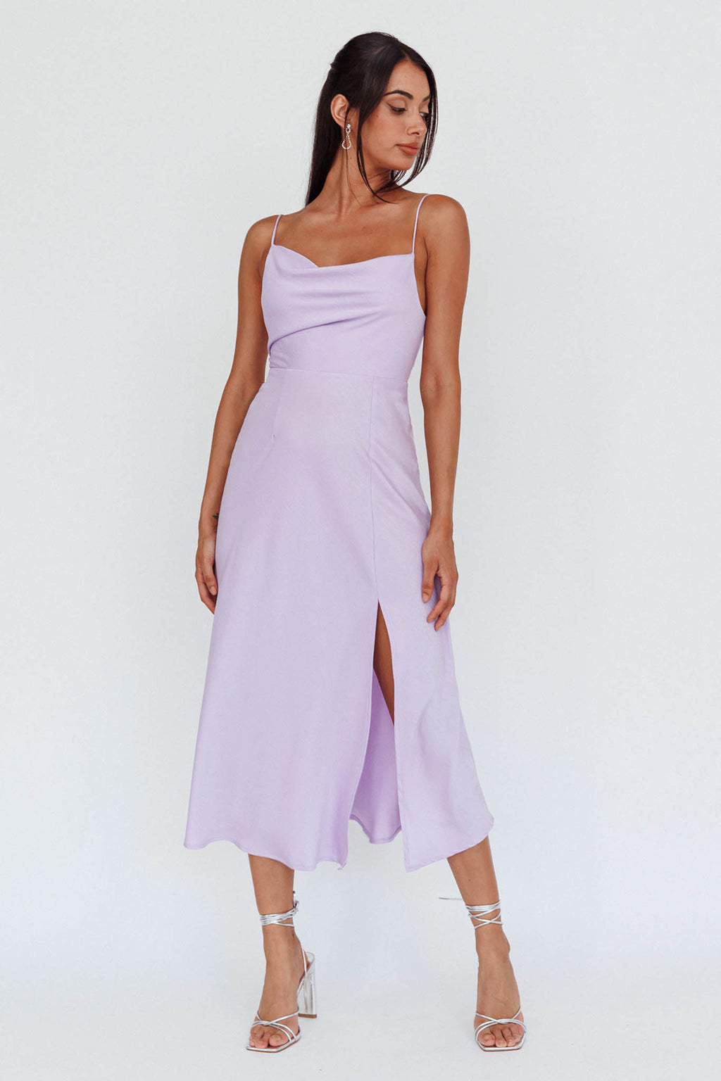 Suki Front Split Midi Dress Lilac by Selfie Leslie