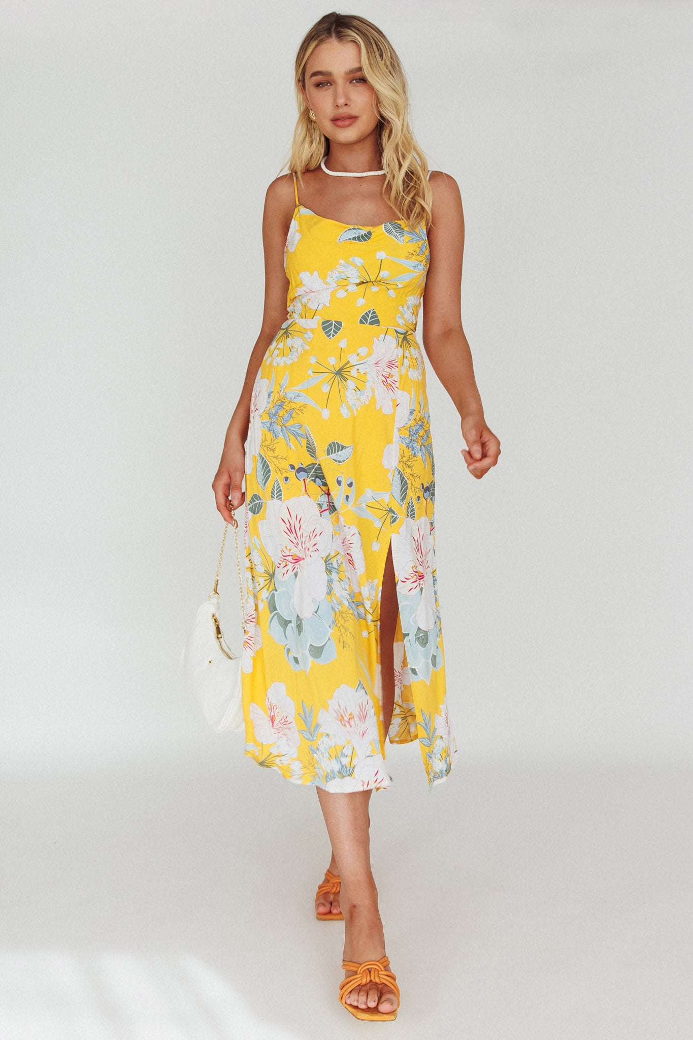 Suki Front Split Midi Dress Lily Mustard by Selfie Leslie