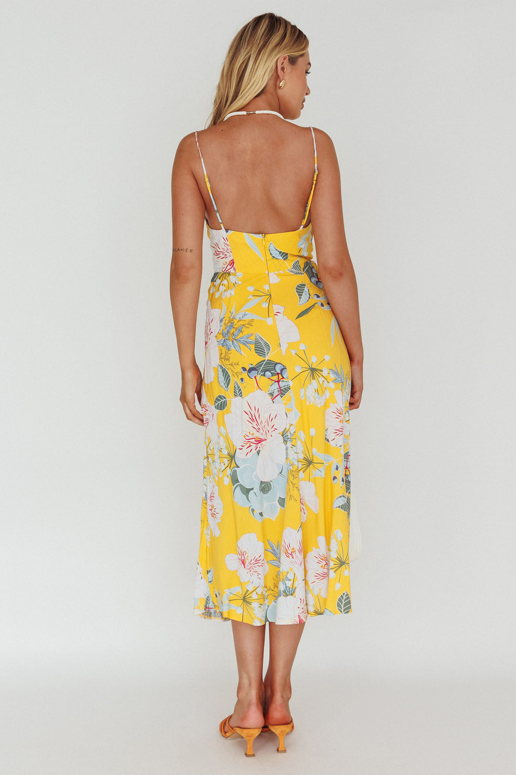 Suki Front Split Midi Dress Lily Mustard by Selfie Leslie