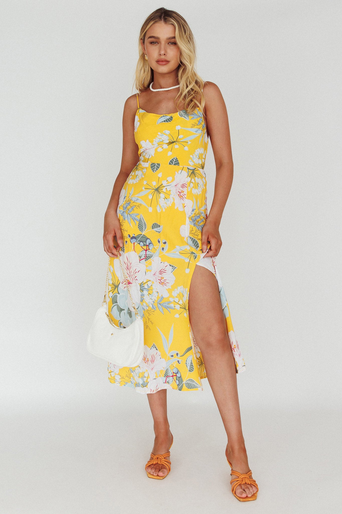 Suki Front Split Midi Dress Lily Mustard by Selfie Leslie