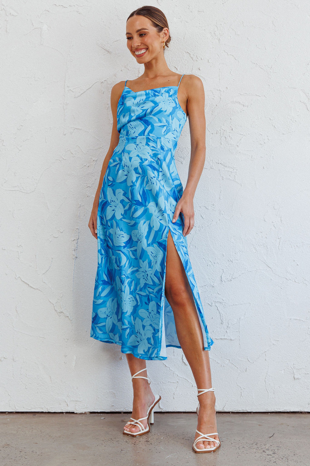 Suki Front Split Midi Dress Lily Blue by Selfie Leslie