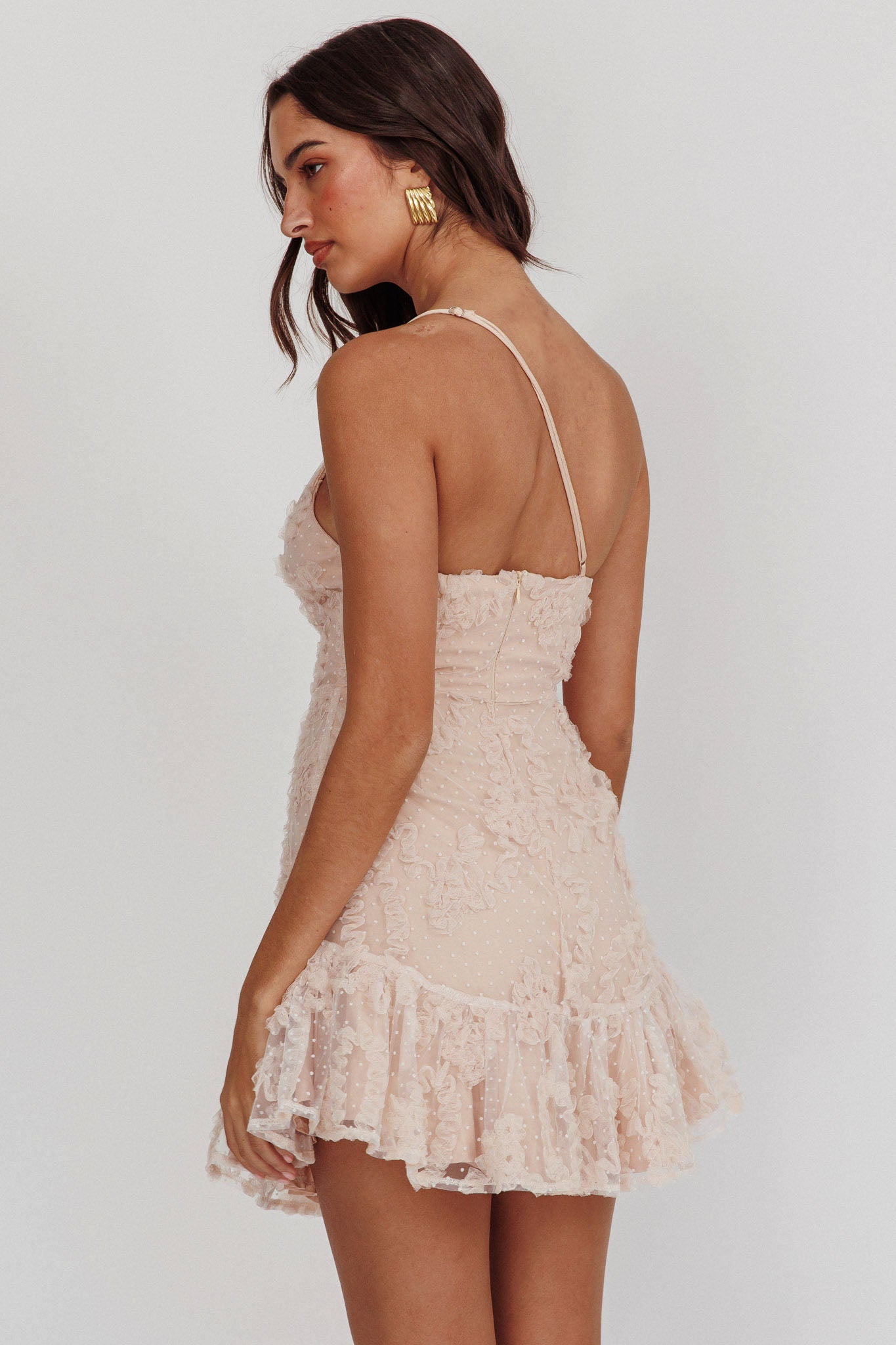 Lilah One Shoulder Embellished Dress Mocha | Selfie Leslie