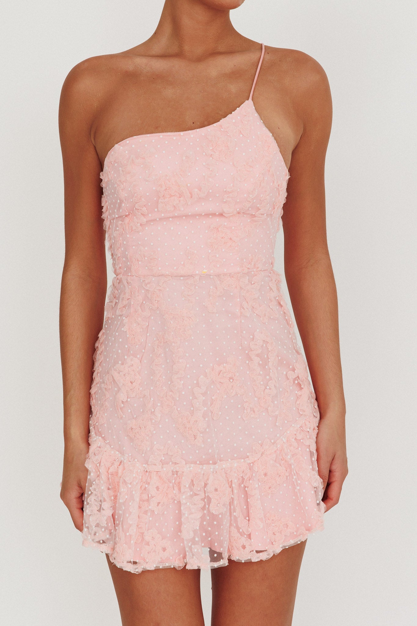 Lilah One Shoulder Embellished Dress Blush by Selfie Leslie