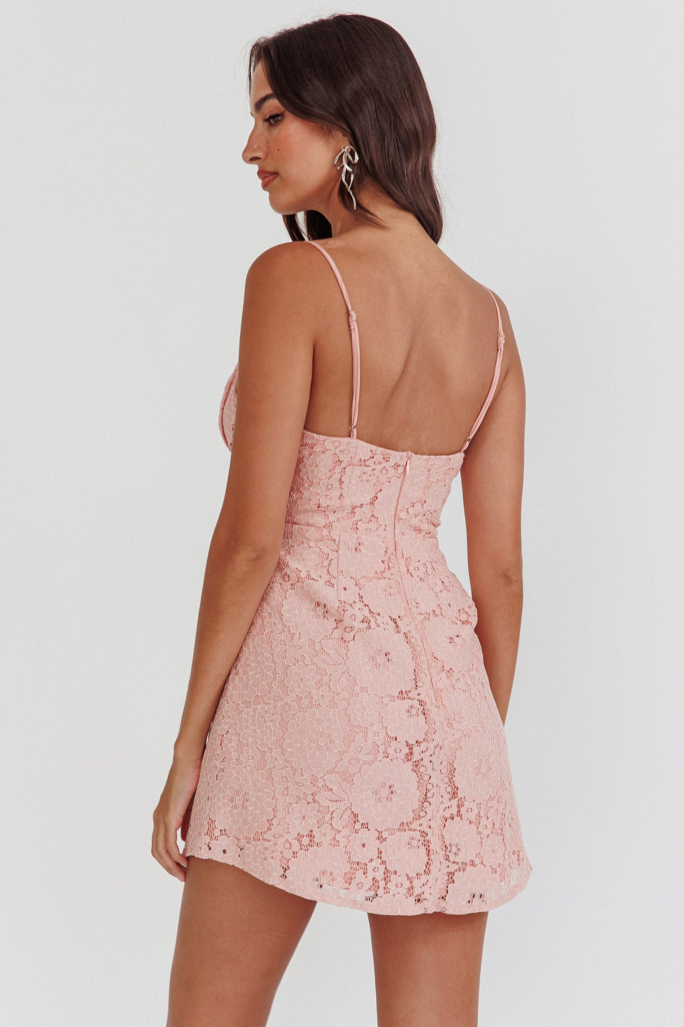 In My Dreams Lace Overlay Tie Bust Dress Pink by Selfie Leslie
