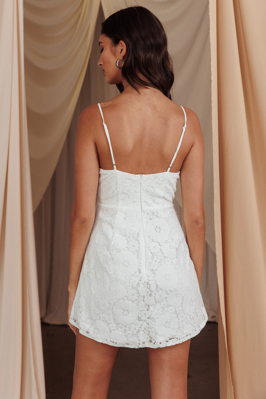 In My Dreams Lace Overlay Tie Bust Dress Floral White by Selfie Leslie