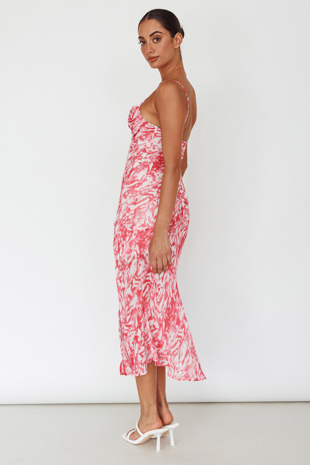 Well Versed Pleated Bust Front Split Dress Swirl Fuchsia by Selfie Leslie