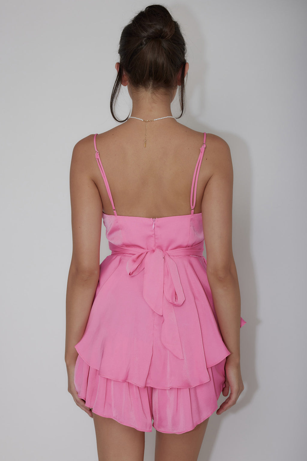Well Versed Cowl Neck Flounce Romper Hot Pink by Selfie Leslie