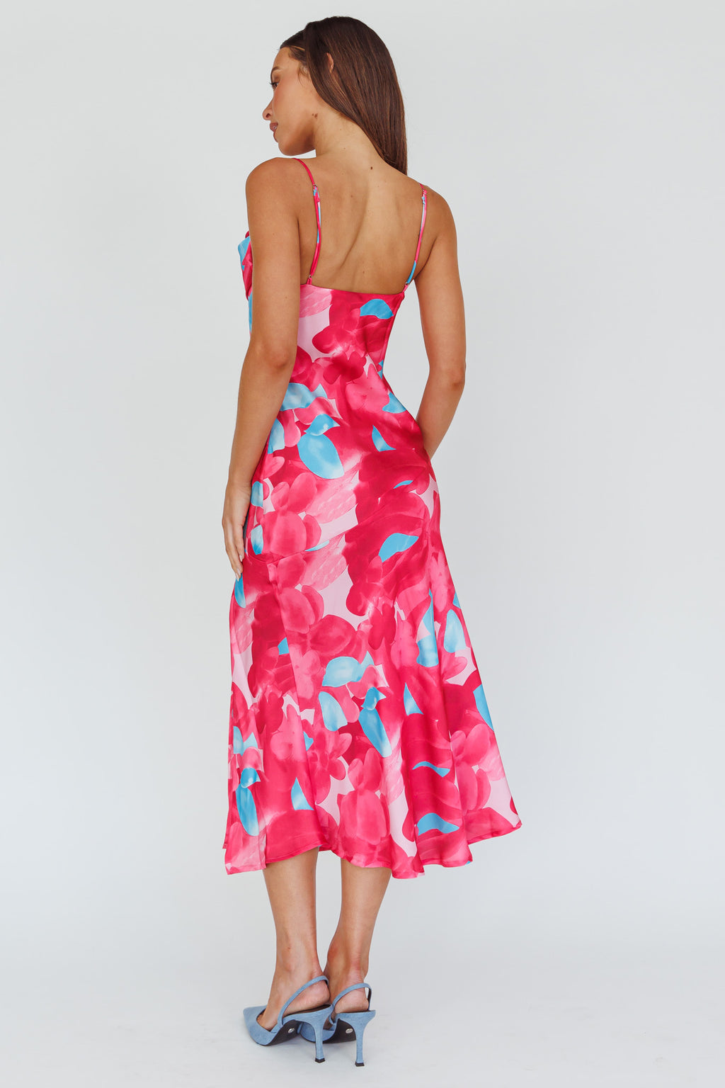 Well Versed Pleated Bust Front Split Dress Flora Pink by Selfie Leslie