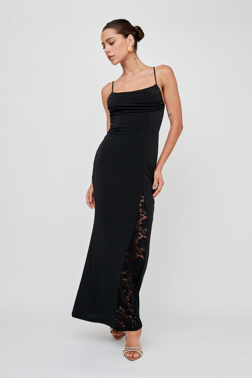 Well Versed Lace Split Maxi Dress Black by Selfie Leslie