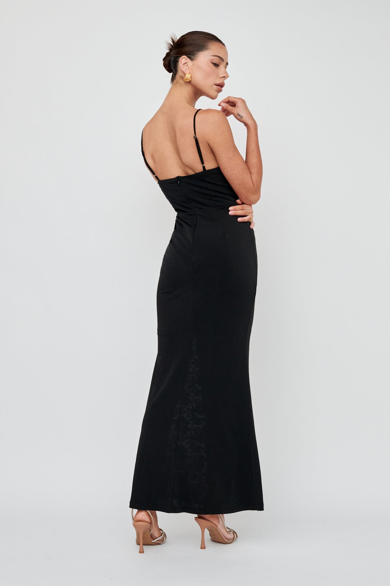 chinese dress ladies Black Glitter Ruched Side Maxi Dress With Slit main image 0