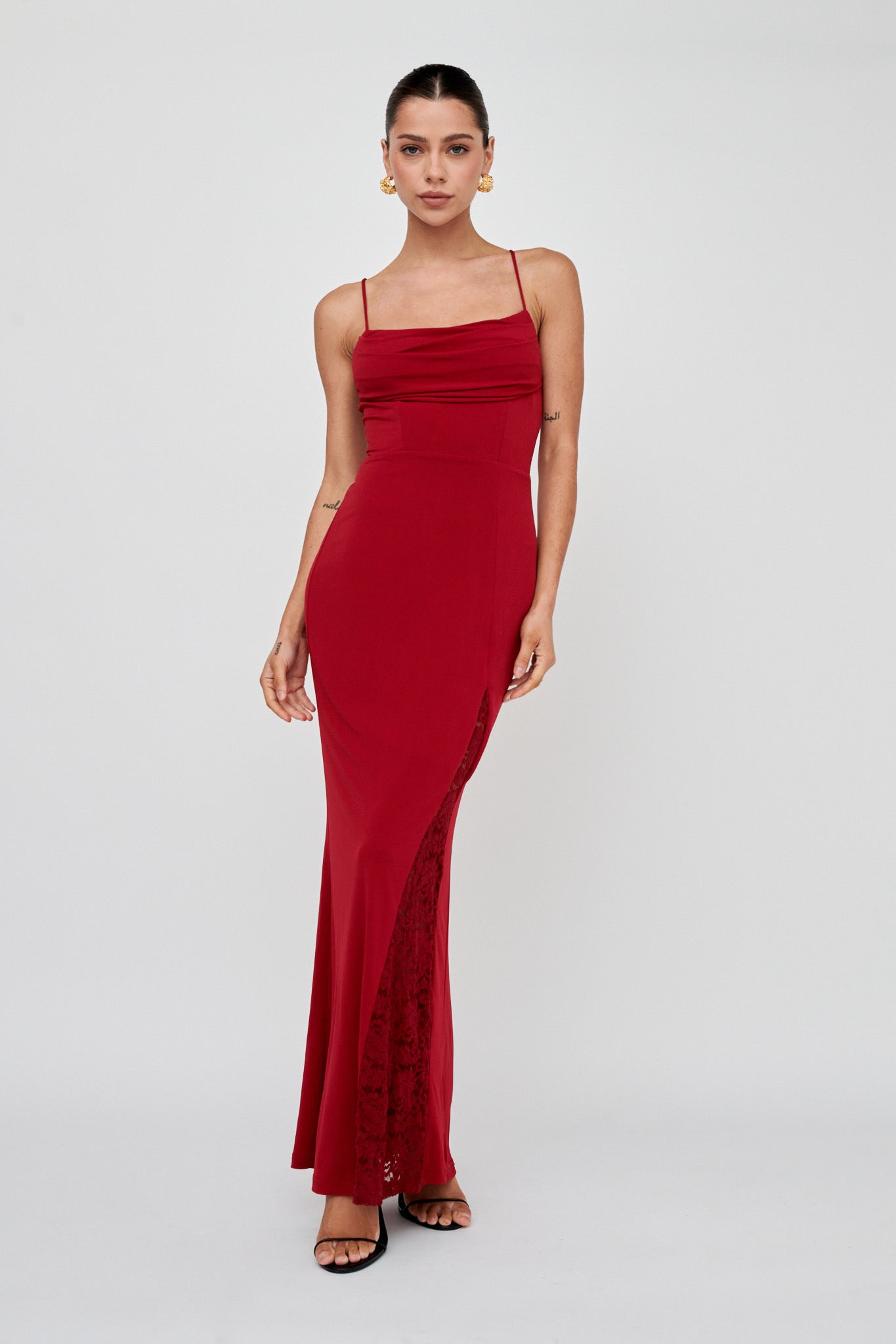 Well Versed Lace Split Maxi Dress Wine by Selfie Leslie