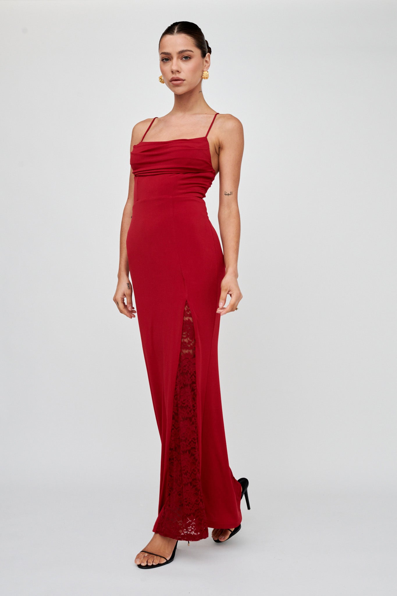 Well Versed Lace Split Maxi Dress Wine by Selfie Leslie