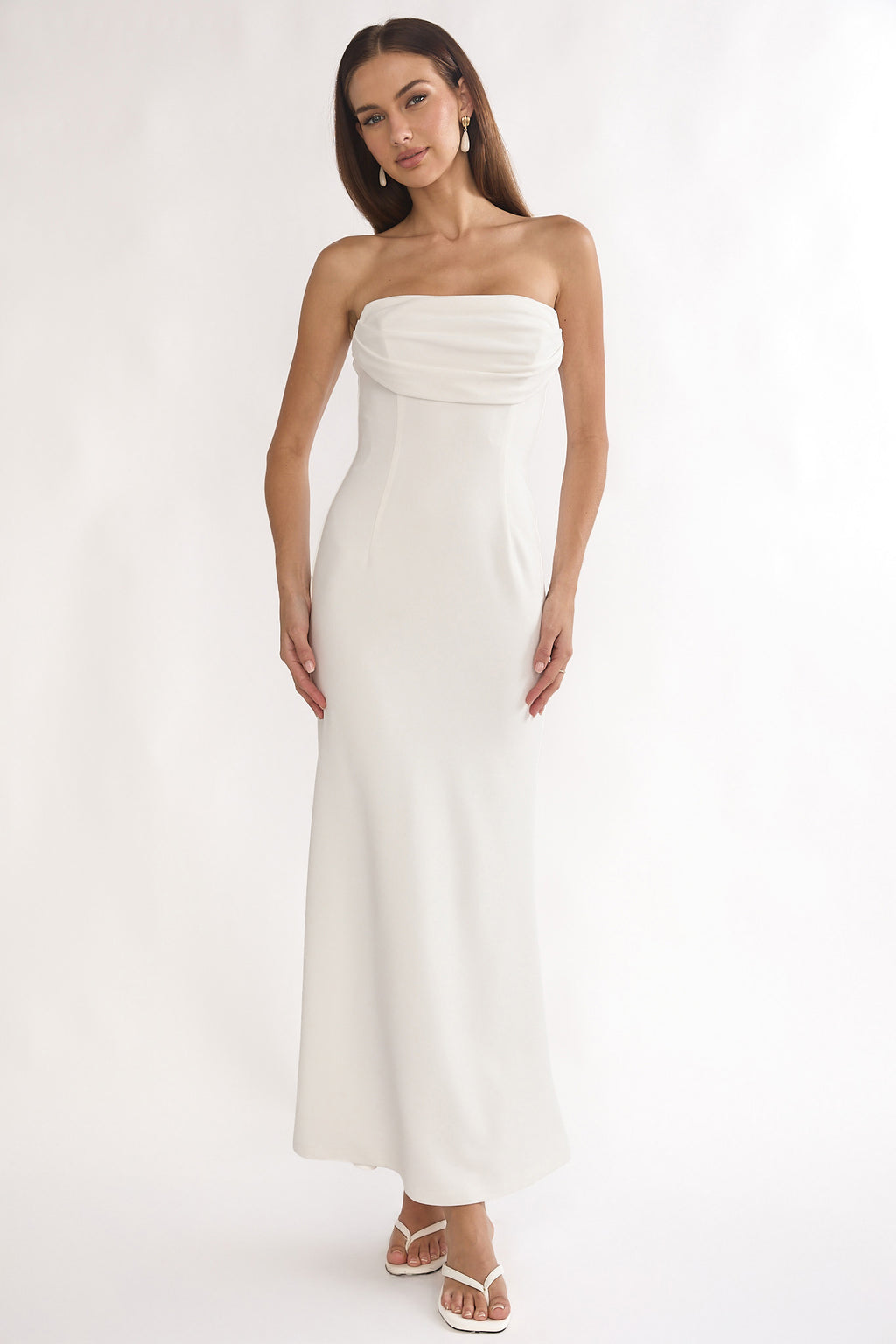 Well Versed Strapless Pleat Bust Maxi Dress White