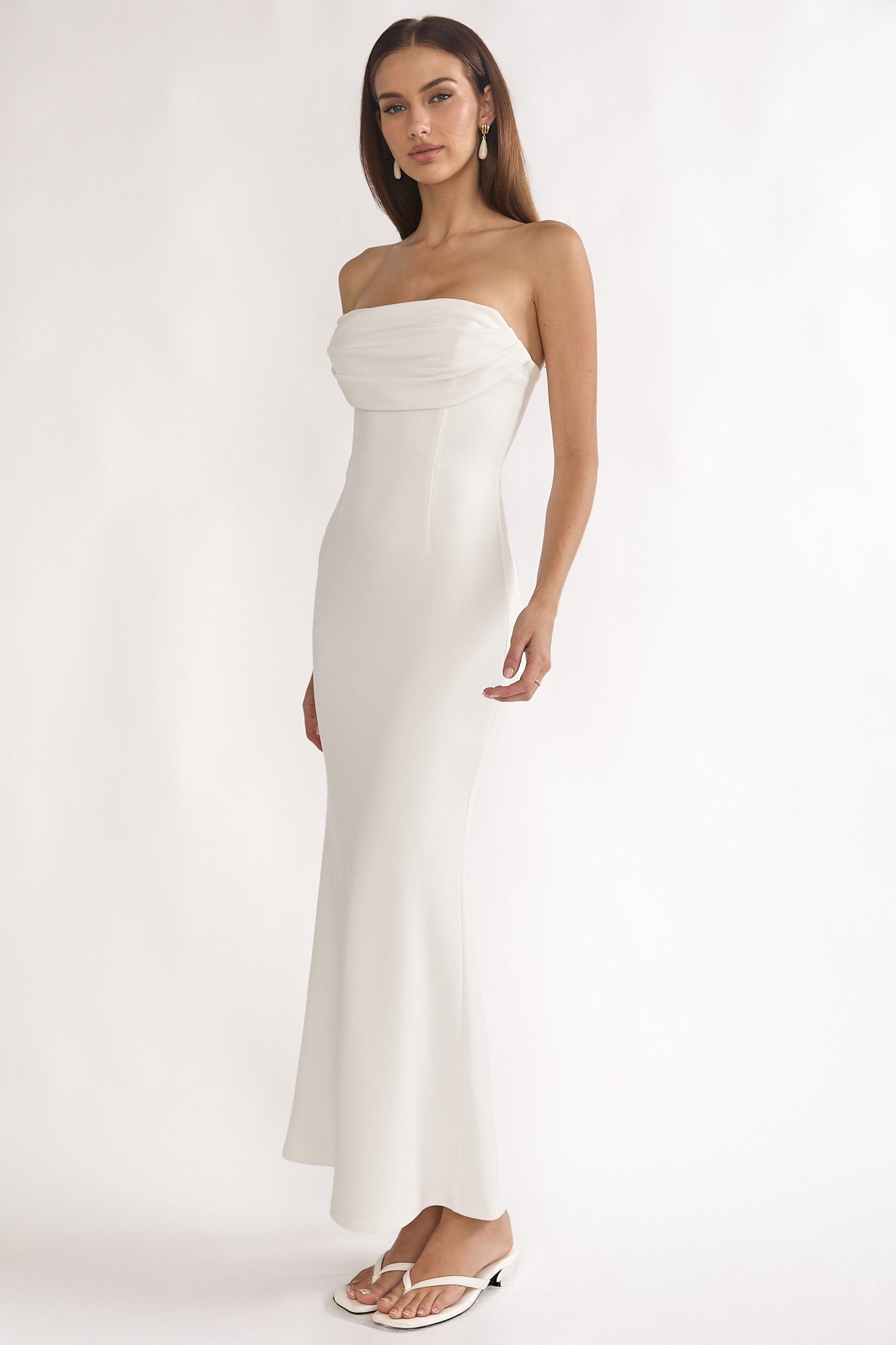 Well Versed Strapless Pleat Bust Maxi Dress White | Selfie Leslie