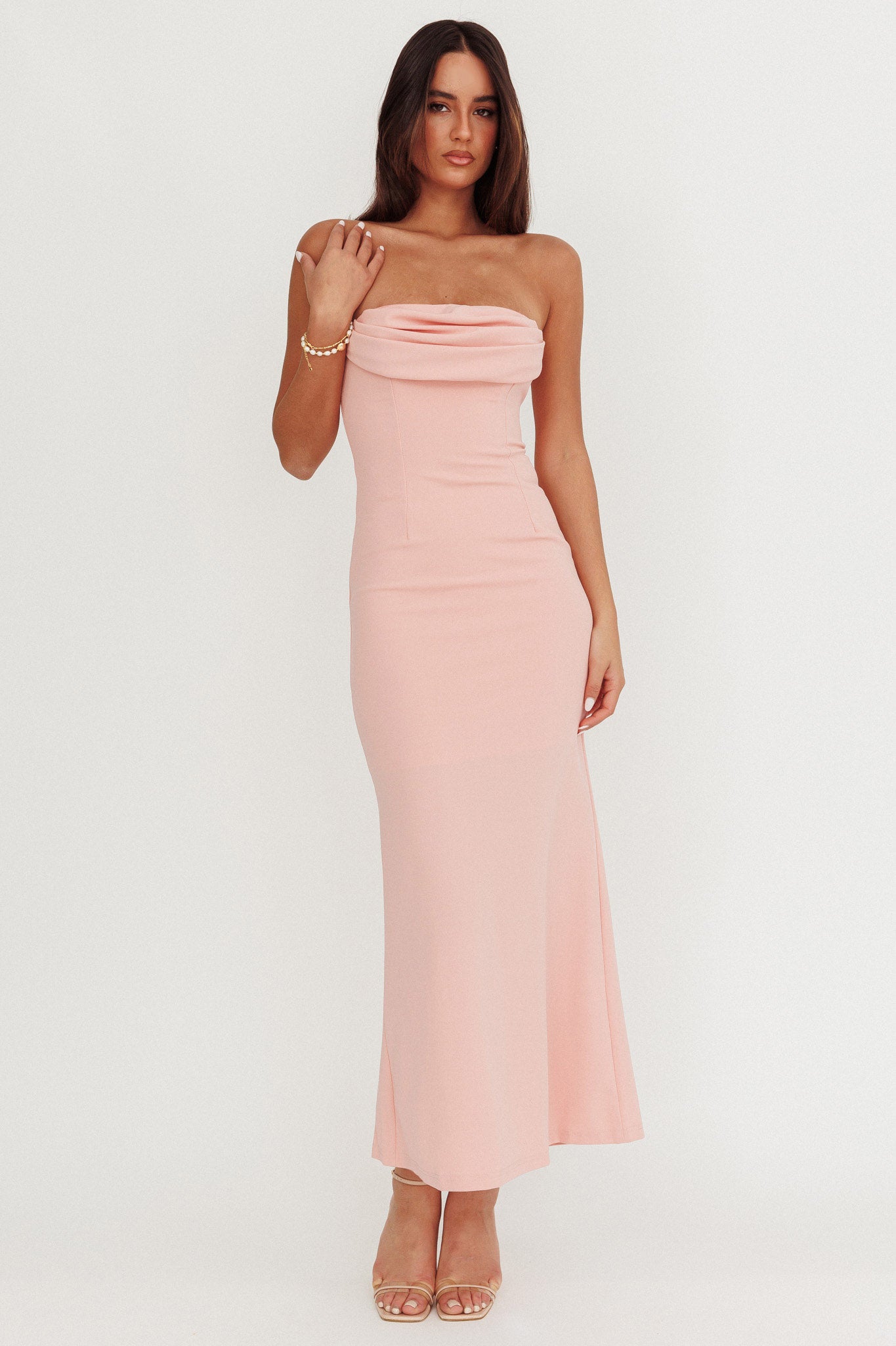 Well Versed Strapless Pleat Bust Maxi Dress Pink - L Well Versed Strapless Pleat Bust Maxi Dress Pink - L