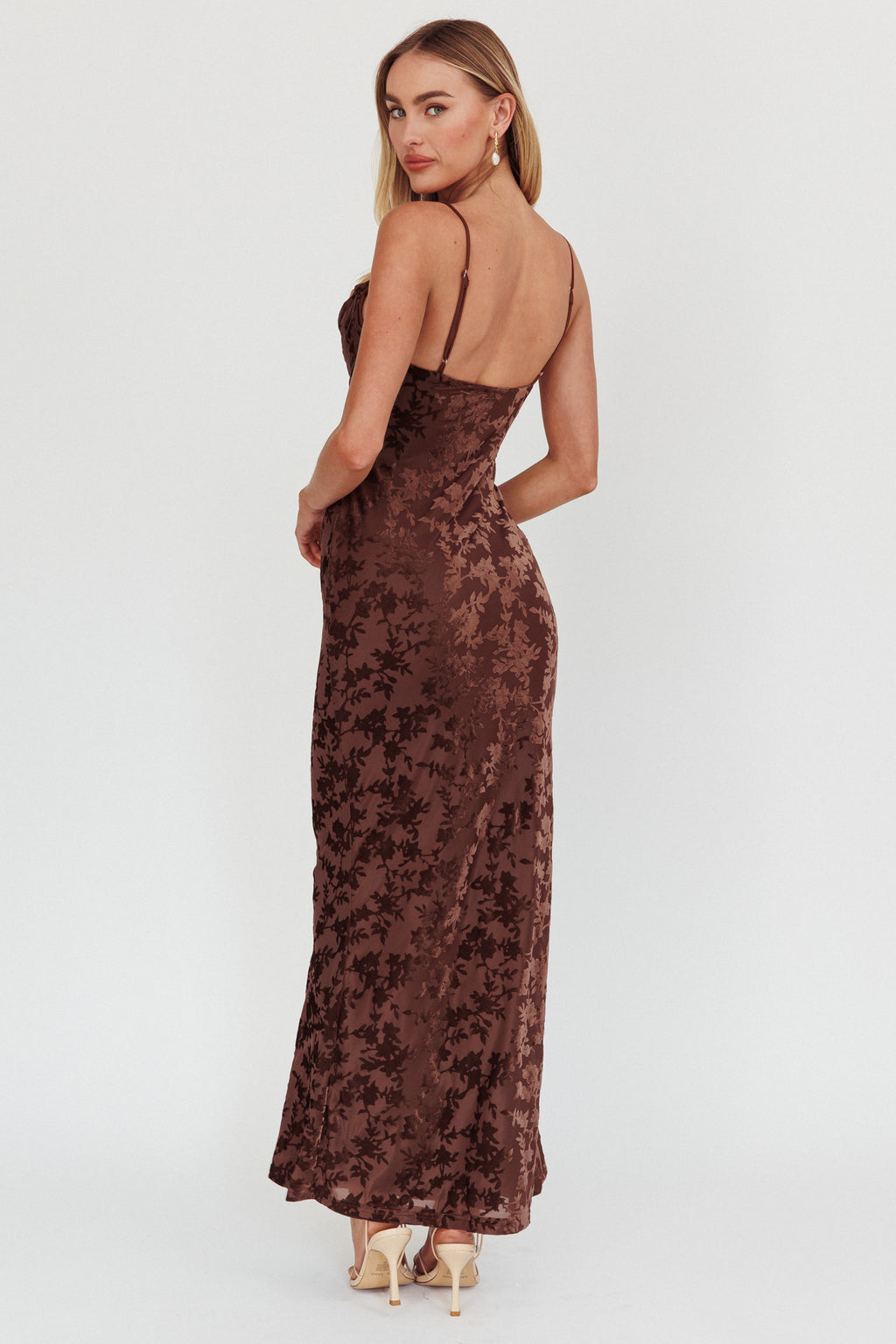 Well Versed Burnout Velvet Maxi Dress Chocolate by Selfie Leslie