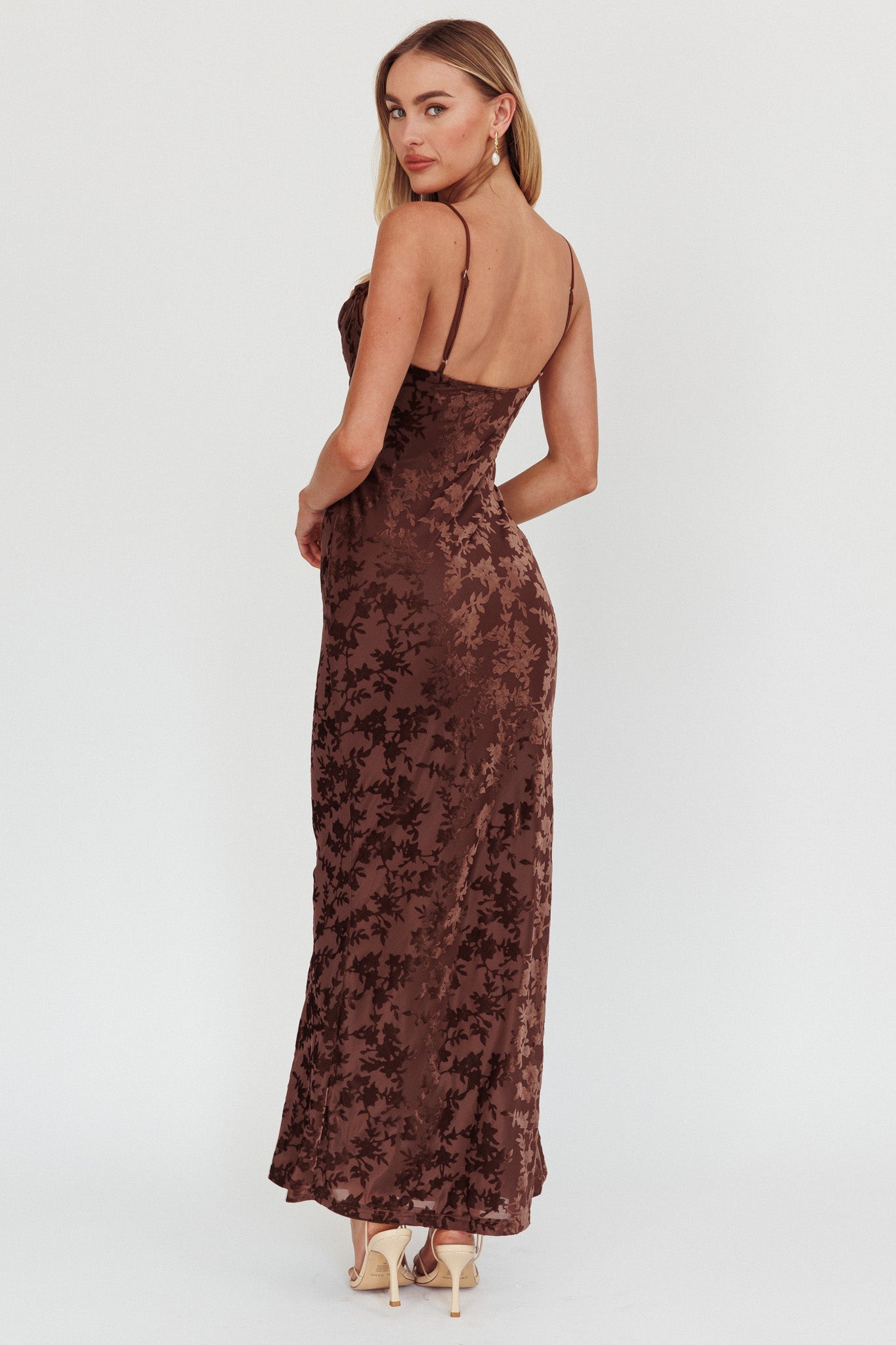 Well Versed Burnout Velvet Maxi Dress Chocolate by Selfie Leslie