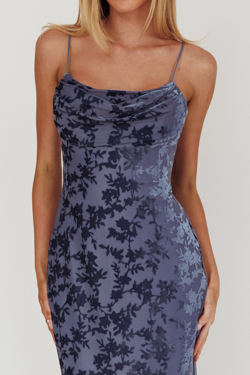 Well Versed Burnout Velvet Maxi Dress Slate Blue by Selfie Leslie