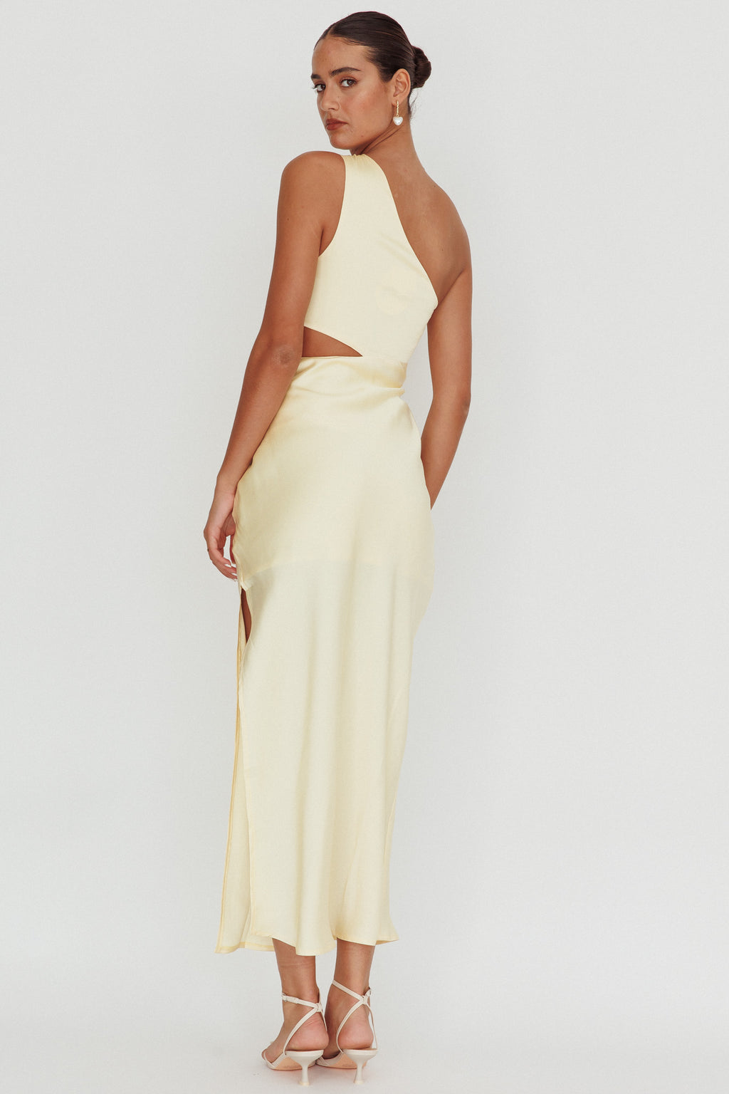 Abloom One Shoulder Satin Maxi Dress Butter by Selfie Leslie