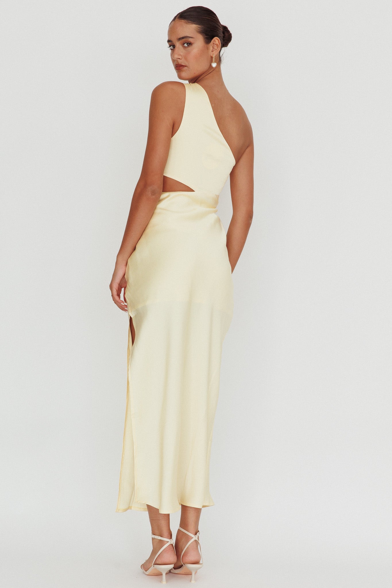 Abloom One Shoulder Satin Maxi Dress Butter by Selfie Leslie