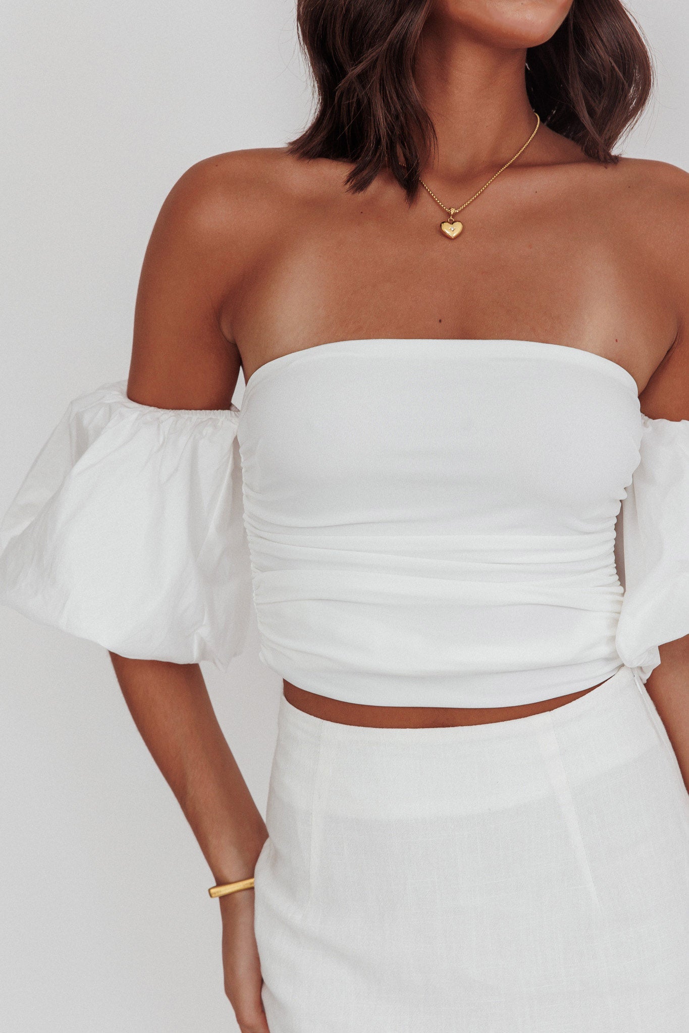 Summer Fridays Puff Sleeve Crop Top White by Selfie Leslie