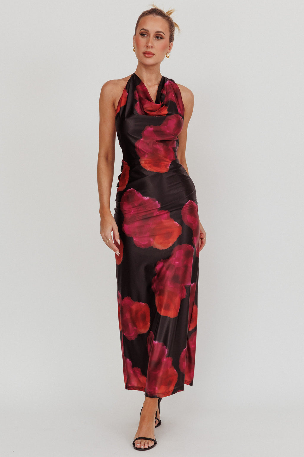 Lustrous Cowl Neck Maxi Dress Pink by Selfie Leslie