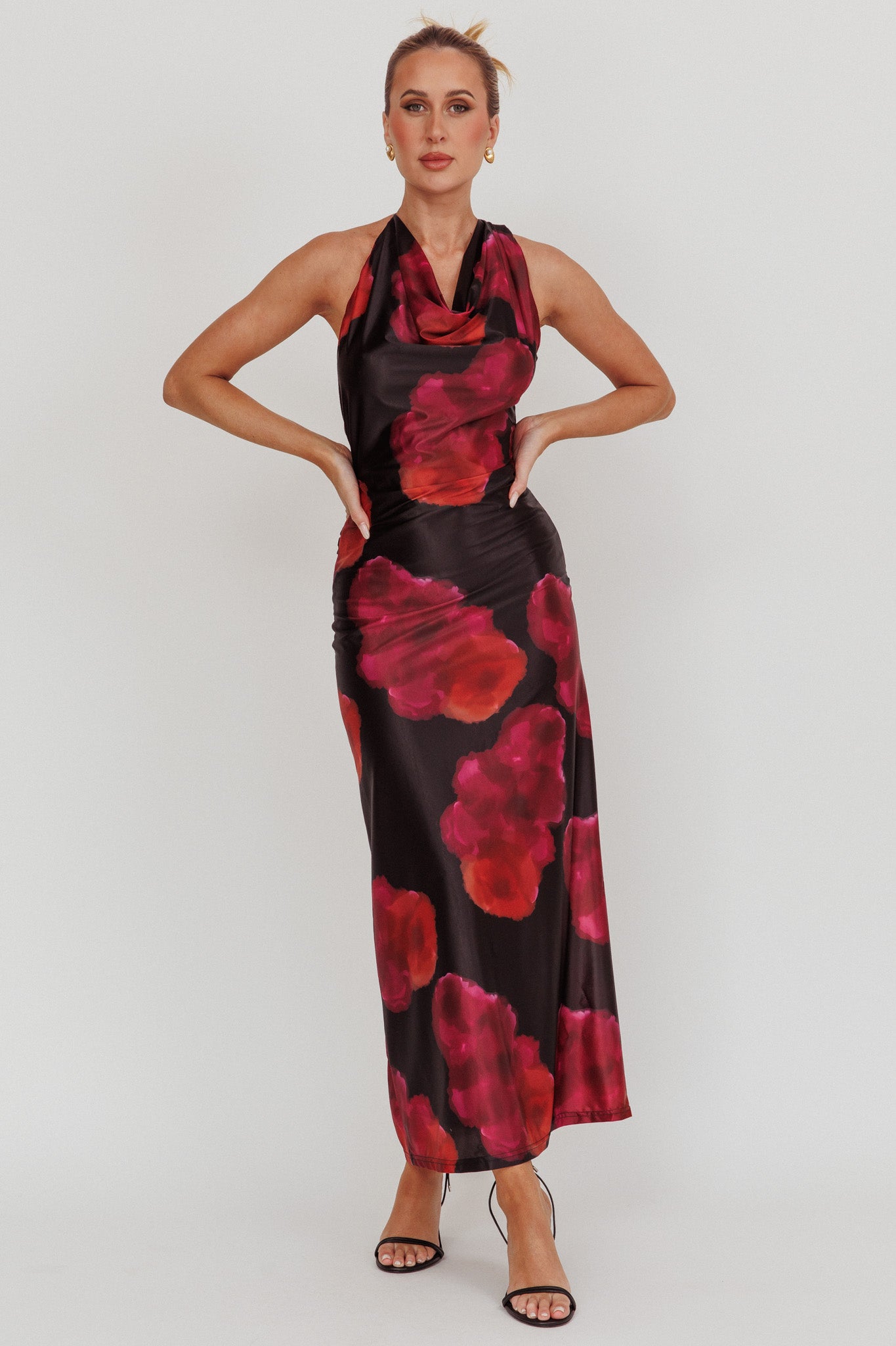 Lustrous Cowl Neck Maxi Dress Pink by Selfie Leslie