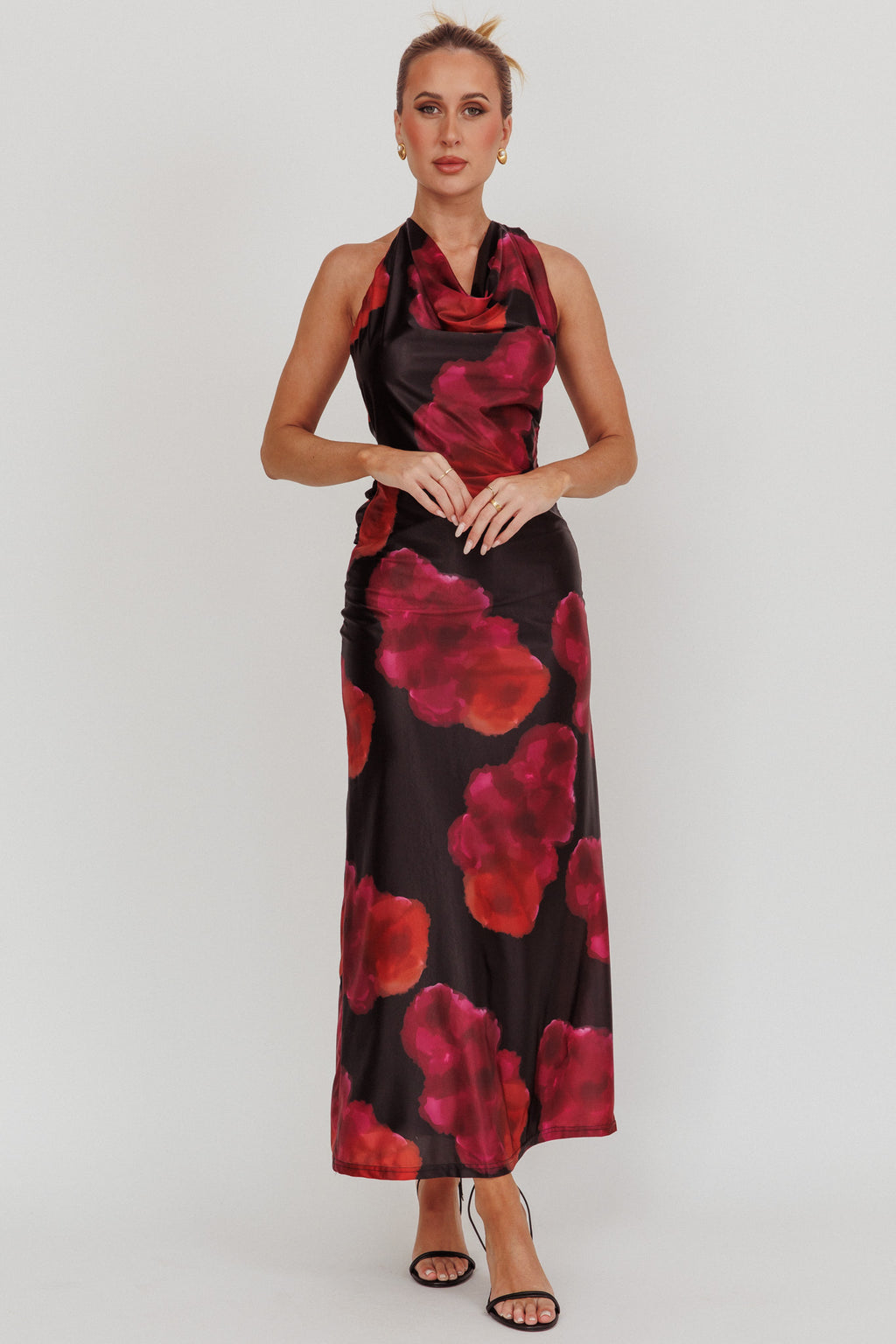 Lustrous Cowl Neck Maxi Dress Pink by Selfie Leslie