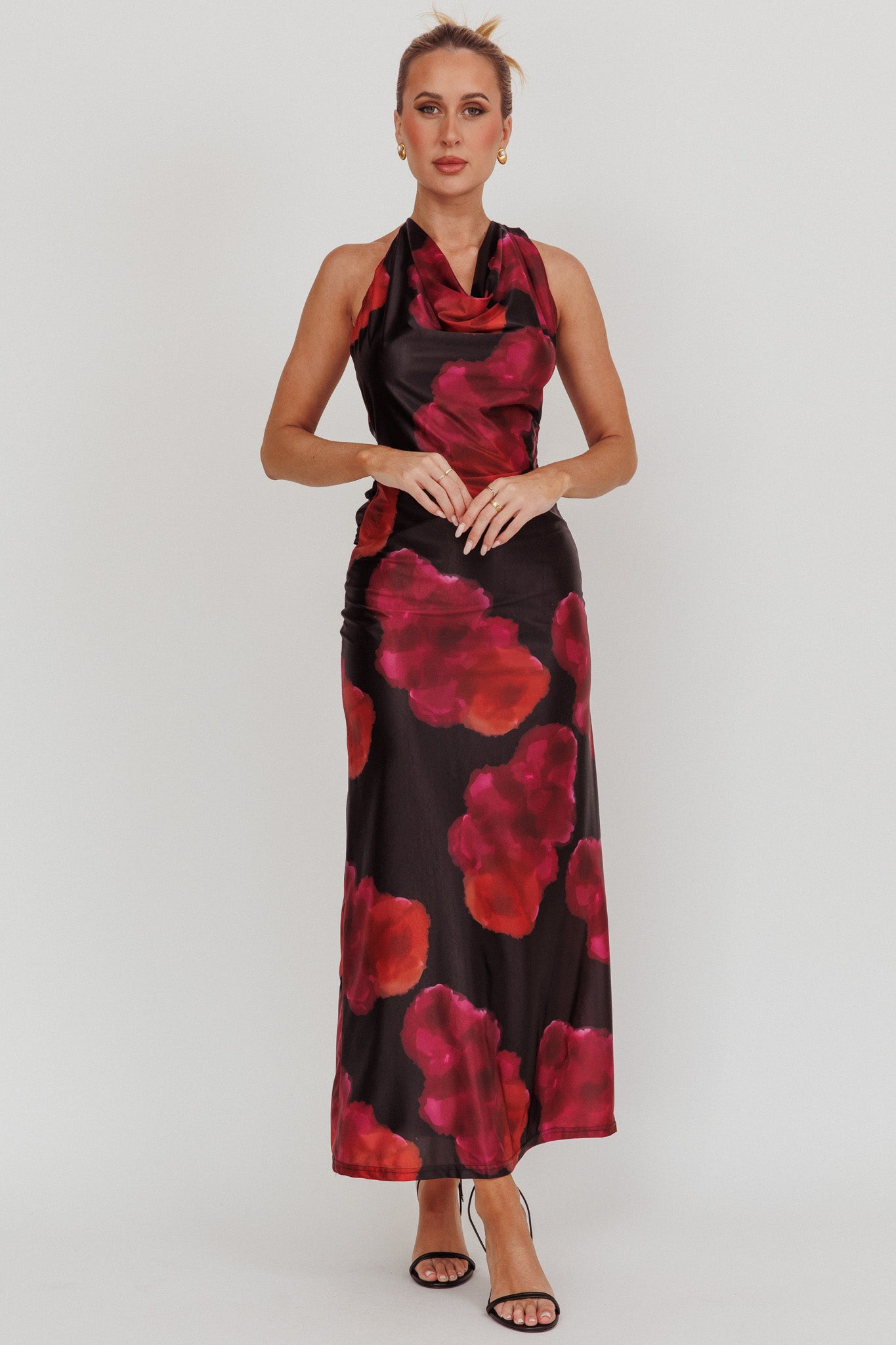 Lustrous Cowl Neck Maxi Dress Pink by Selfie Leslie