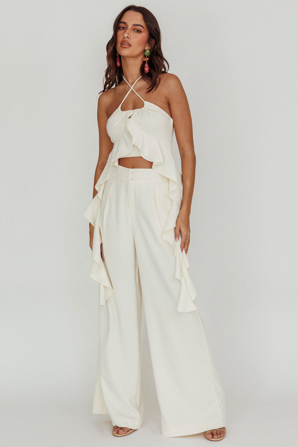 Songbird Wide Leg Pants Bone by Selfie Leslie