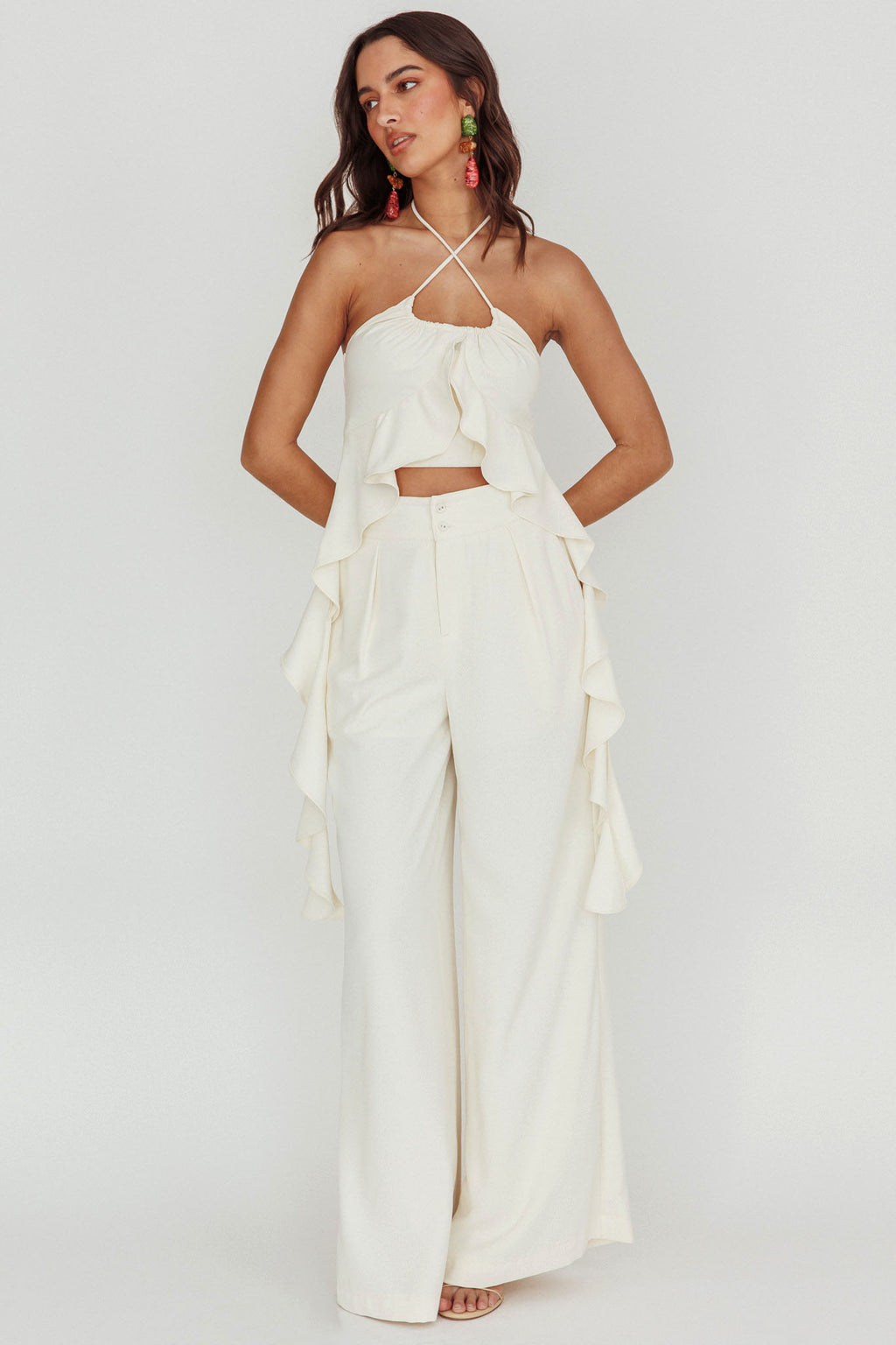 Songbird Wide Leg Pants Bone by Selfie Leslie