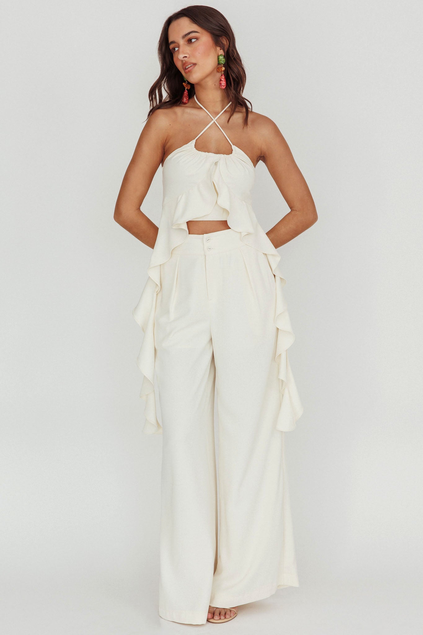 Songbird Wide Leg Pants Bone by Selfie Leslie