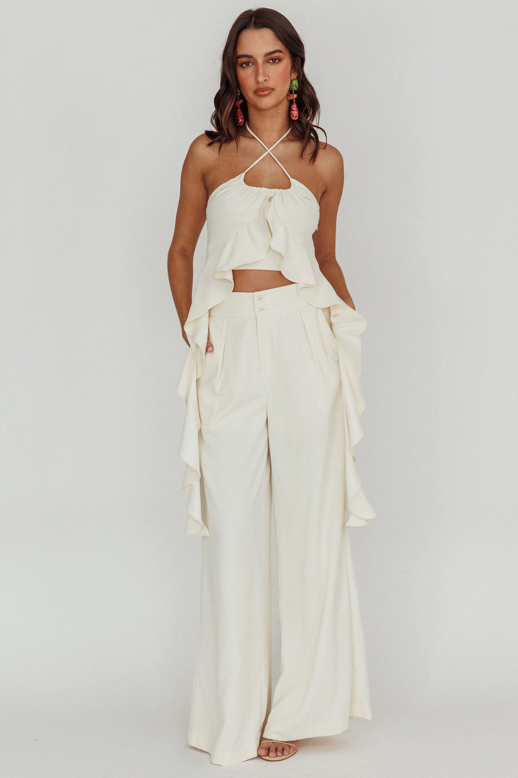Songbird Wide Leg Pants Bone by Selfie Leslie