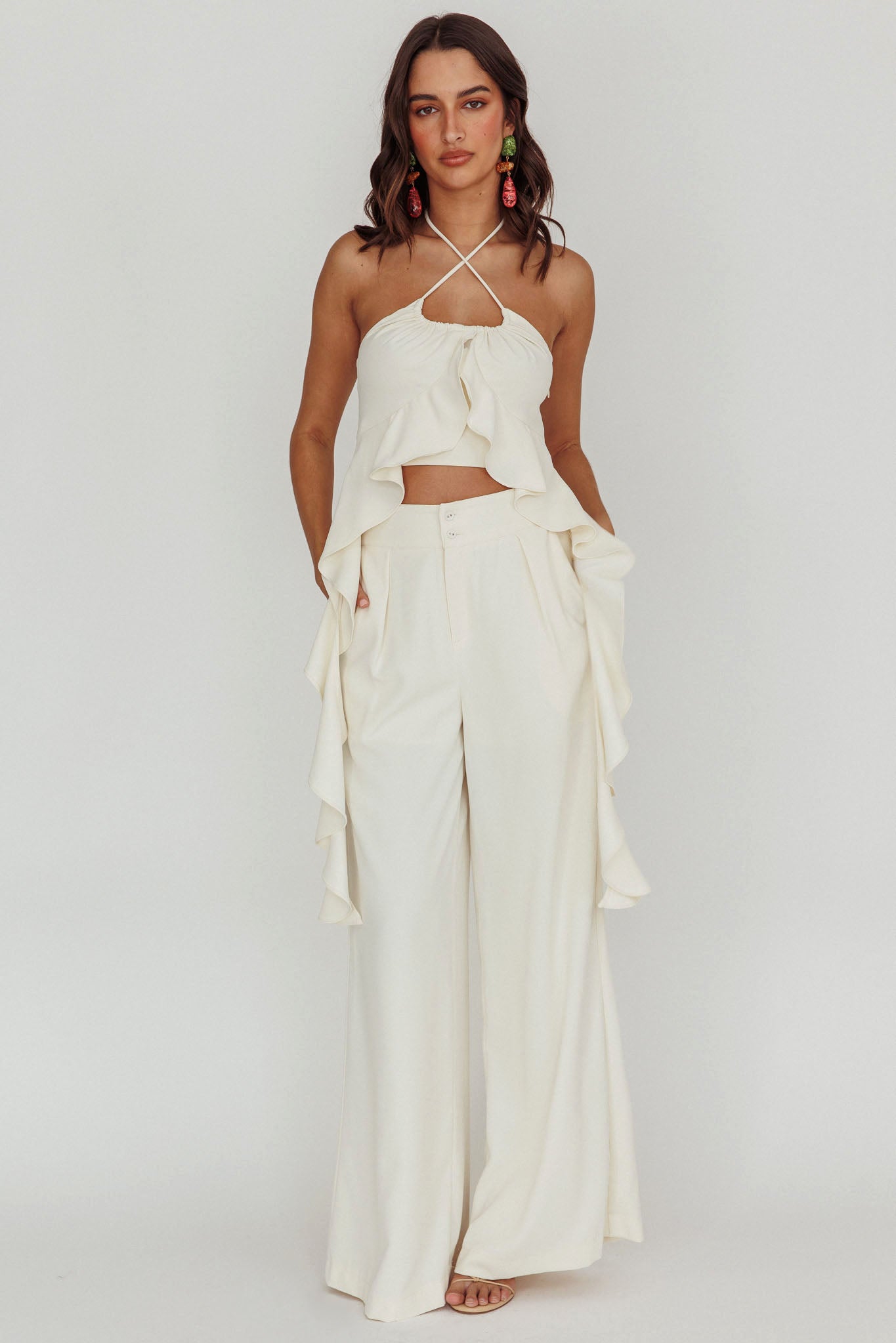 Songbird Wide Leg Pants Bone by Selfie Leslie