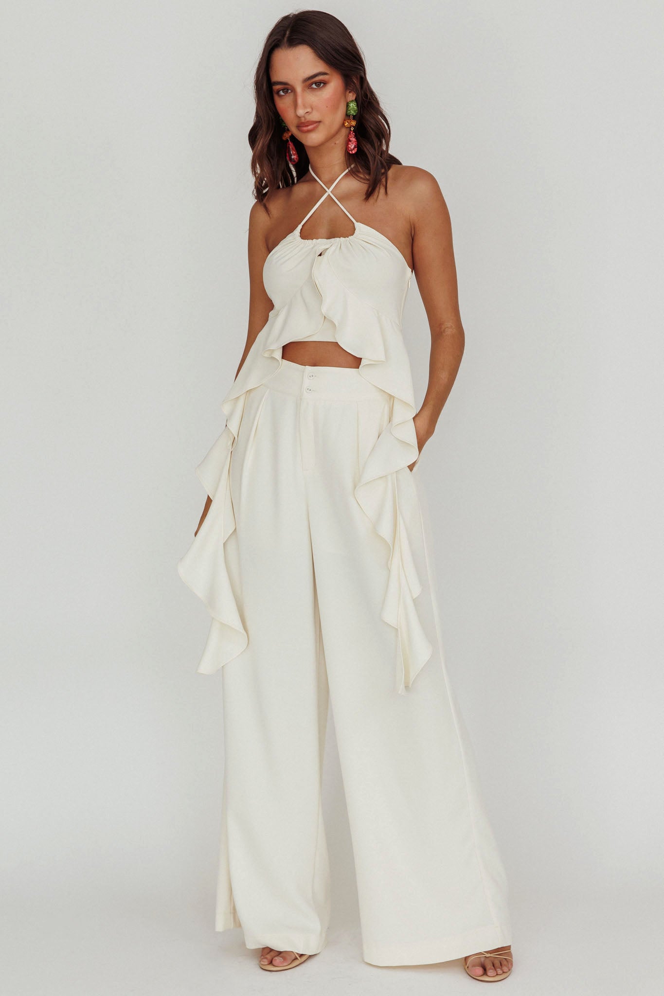 Songbird Halterneck Ruffle Cami Top by Selfie Leslie