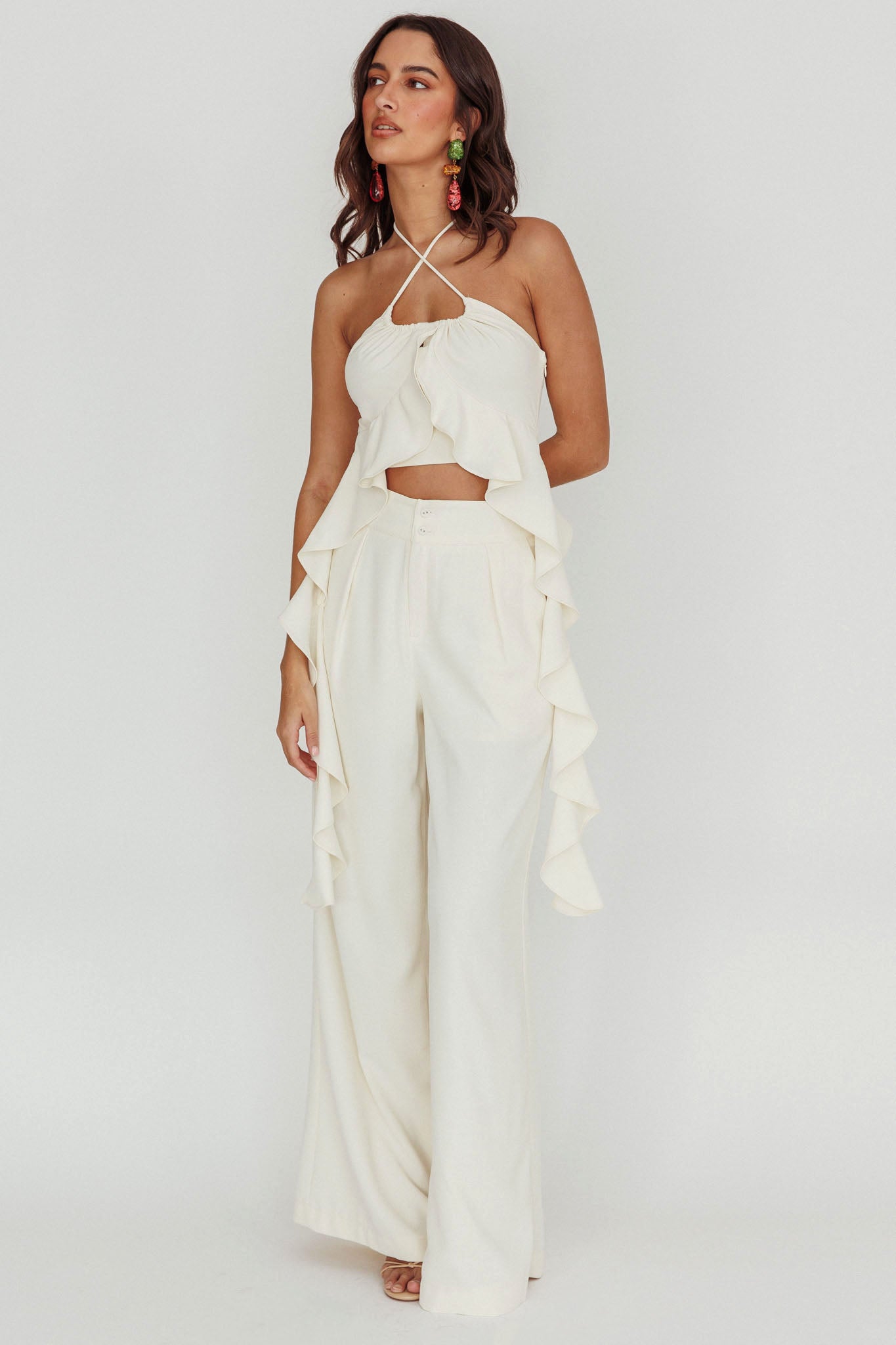 Songbird Halterneck Ruffle Cami Top by Selfie Leslie