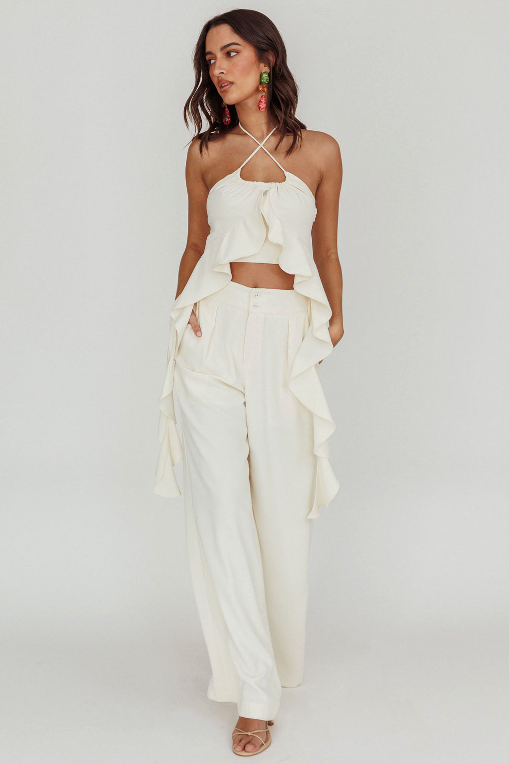 Songbird Halterneck Ruffle Cami Top by Selfie Leslie