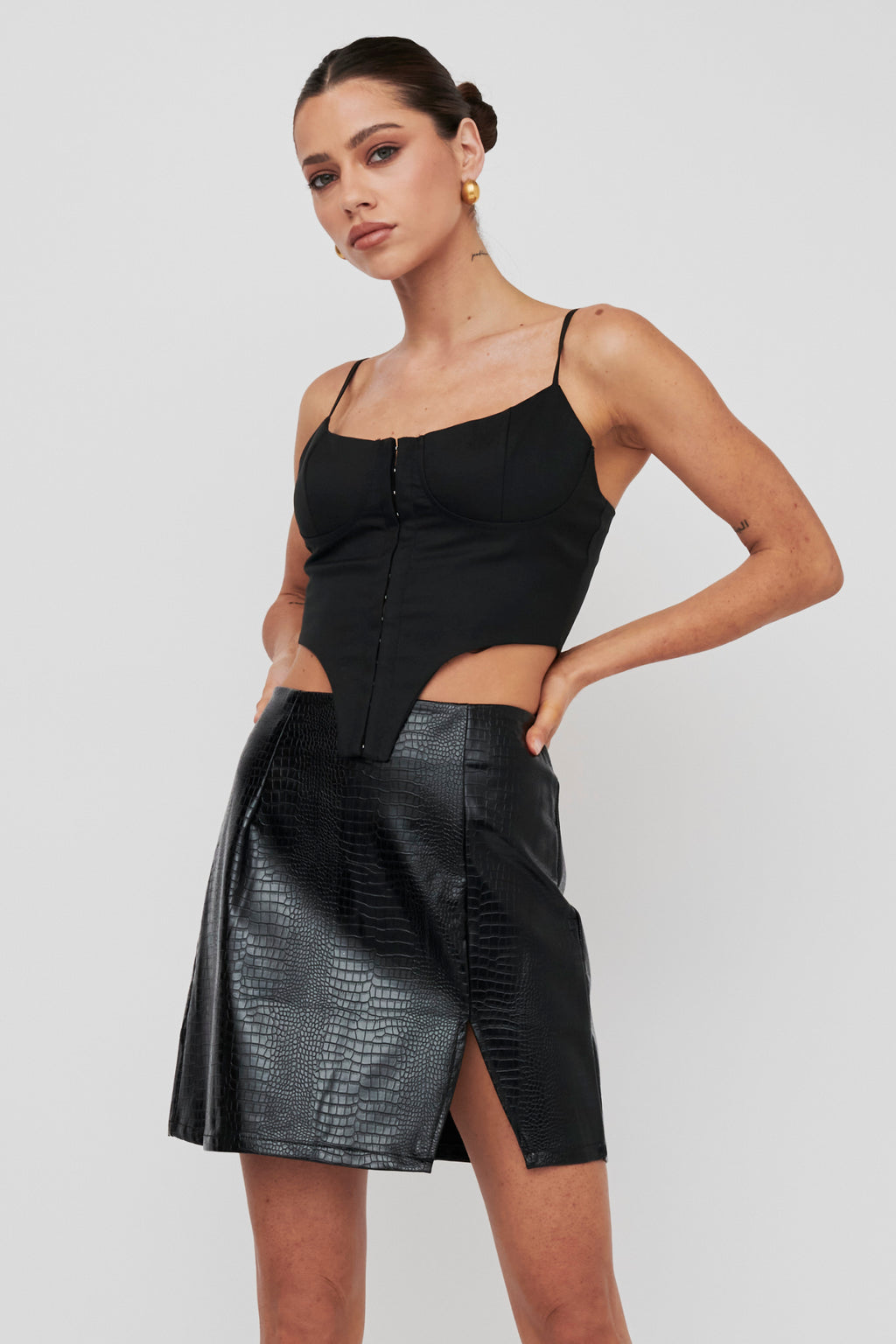 Darwin Embossed Mini Skirt Black by Selfie Leslie