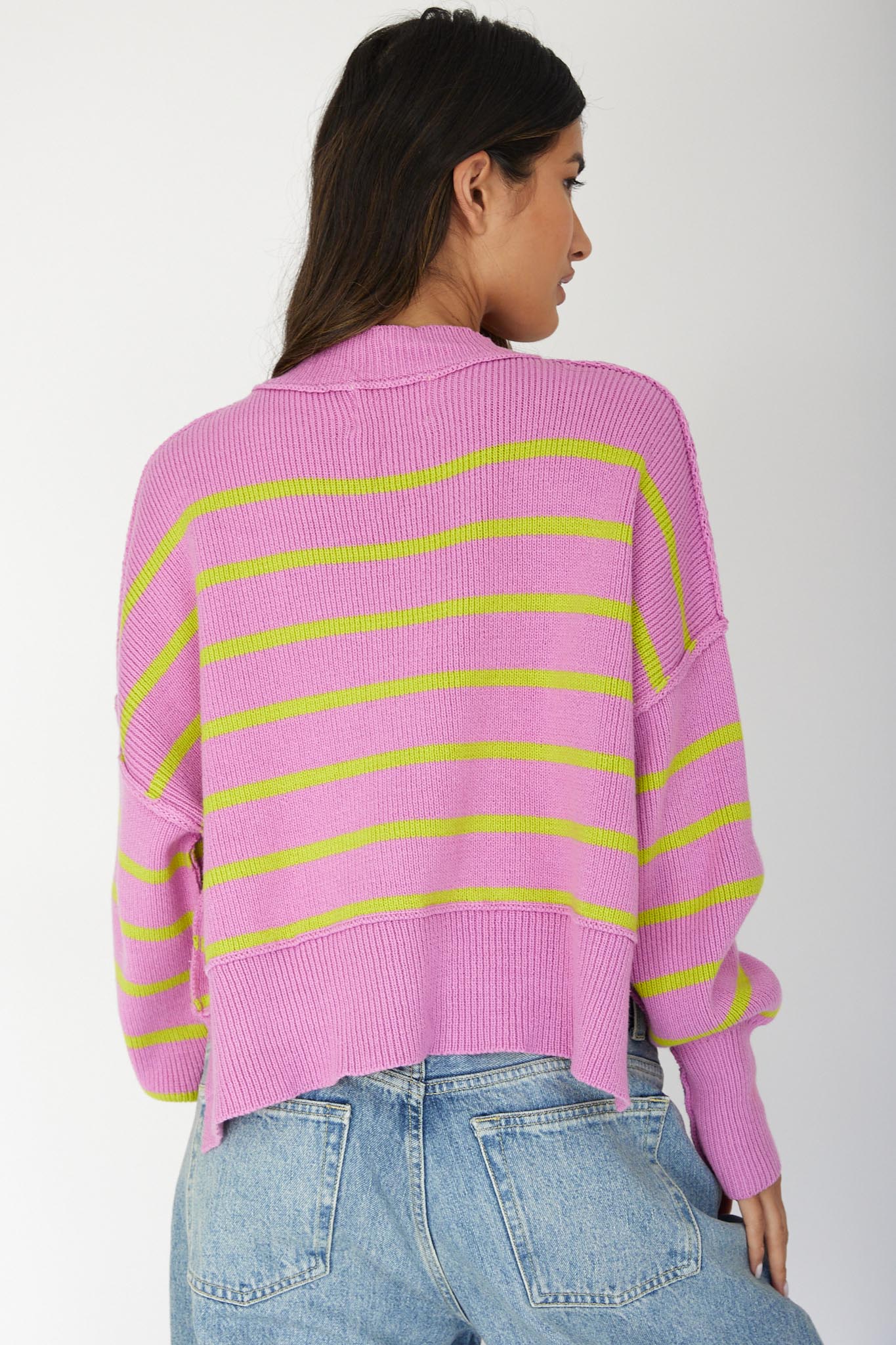 Fly High Drop Shoulder Knit Sweater Stripe Purple by Selfie Leslie