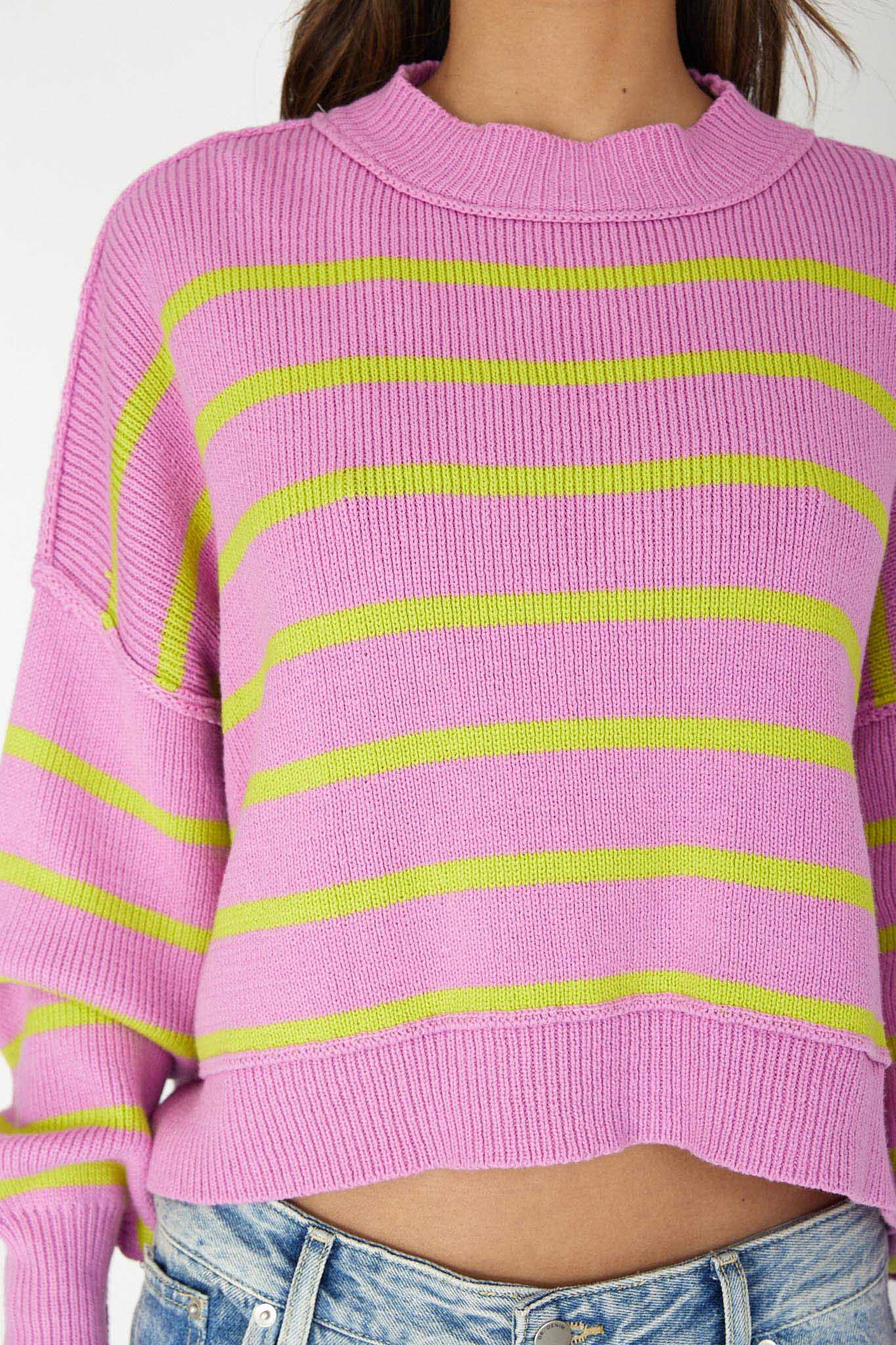 Fly High Drop Shoulder Knit Sweater Stripe Purple by Selfie Leslie