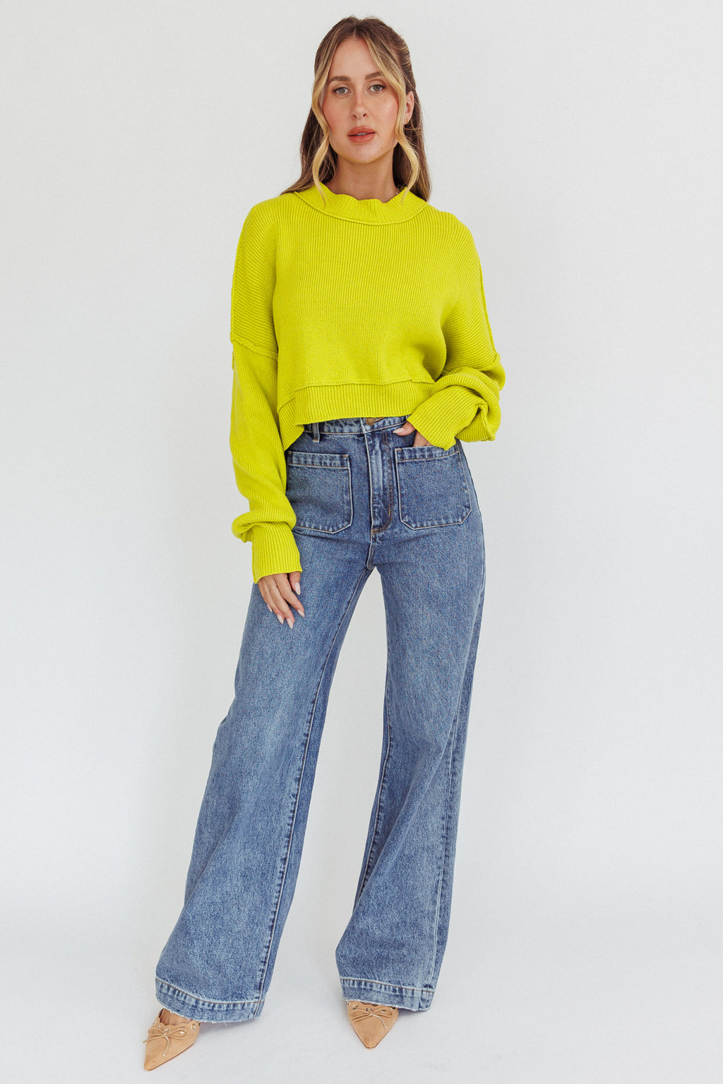 Morning Frost Crop Ribbed Knit Sweater Green by Selfie Leslie