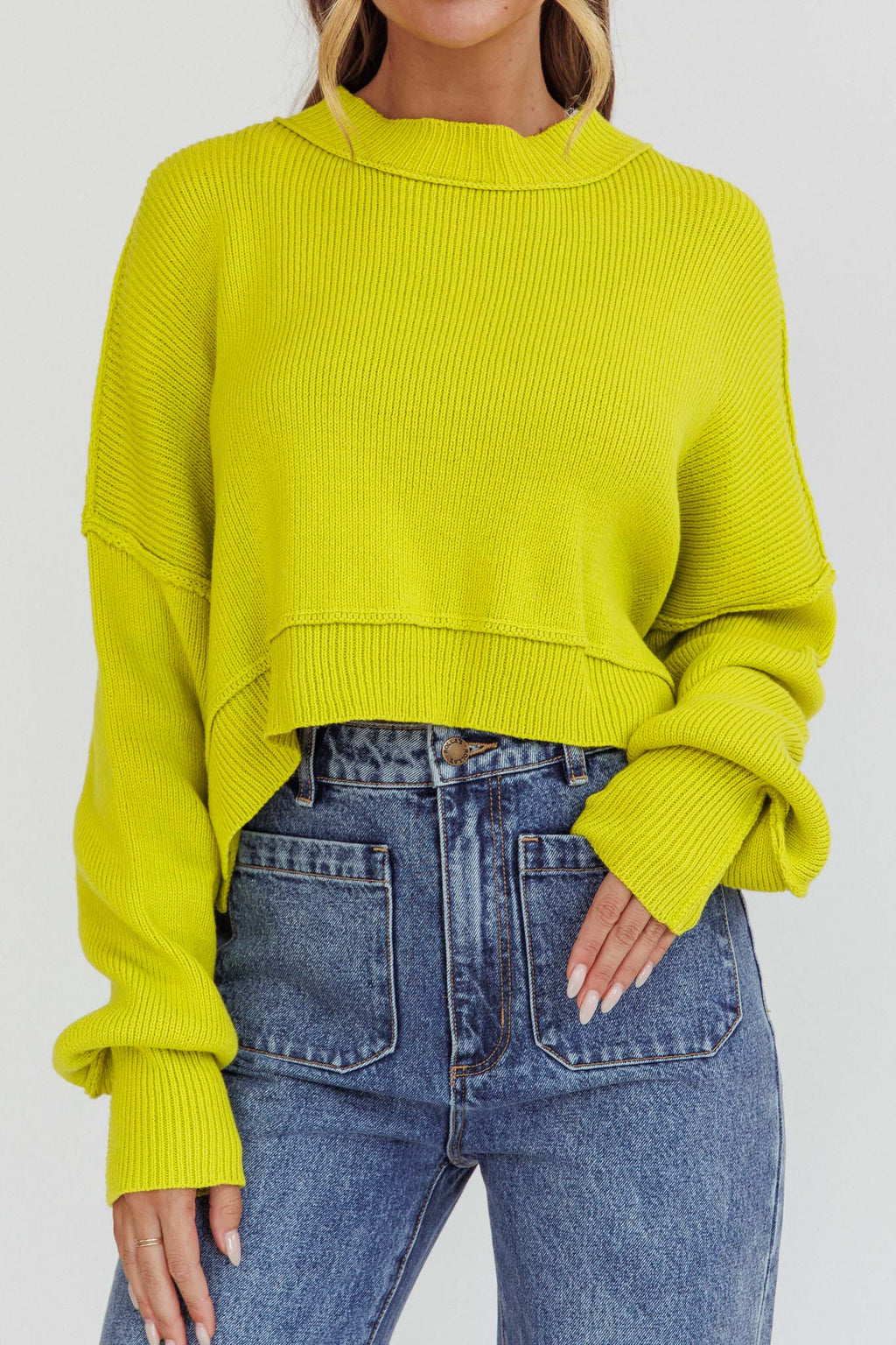 Morning Frost Crop Ribbed Knit Sweater Green by Selfie Leslie