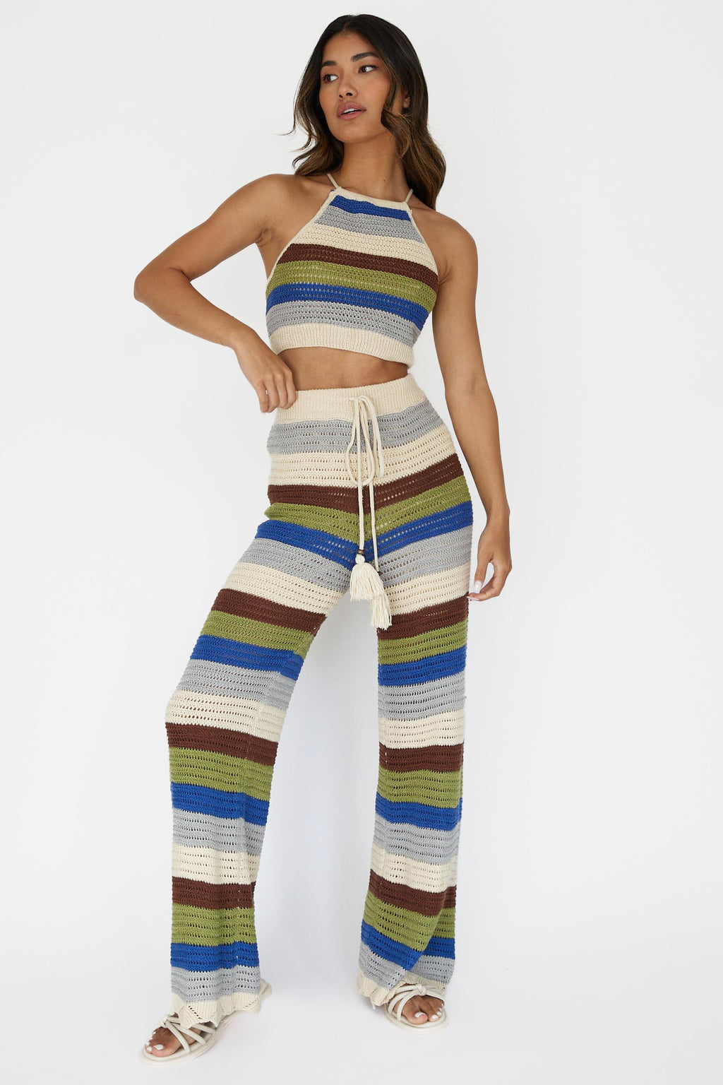 Dream Believer Crochet Pants Stripe Blue Multi by Selfie Leslie