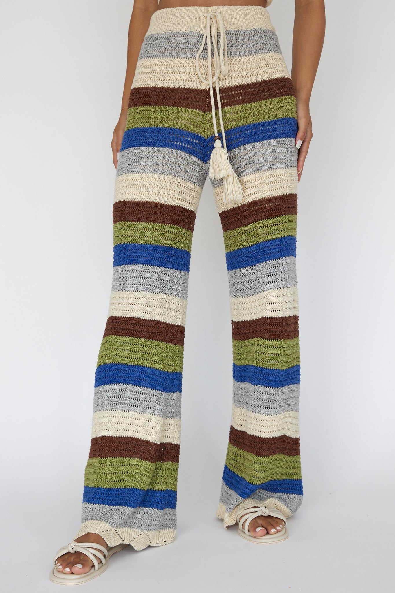 ESPERANZA COBALT BLUE/BROWN CROCHET PANTS
