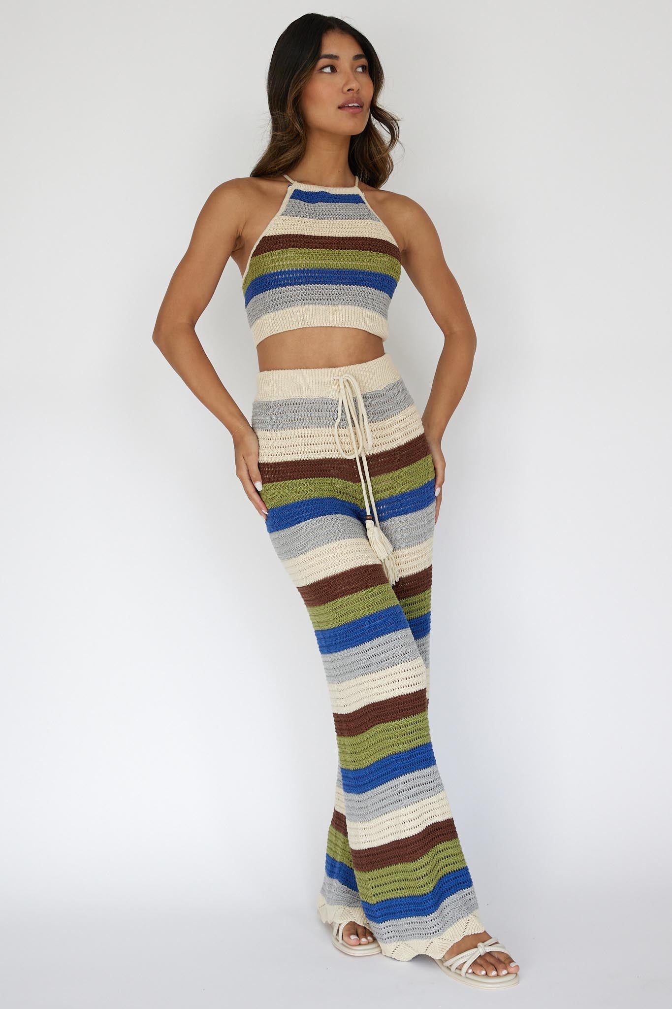 Dream Believer Crochet Pants Stripe Blue Multi by Selfie Leslie