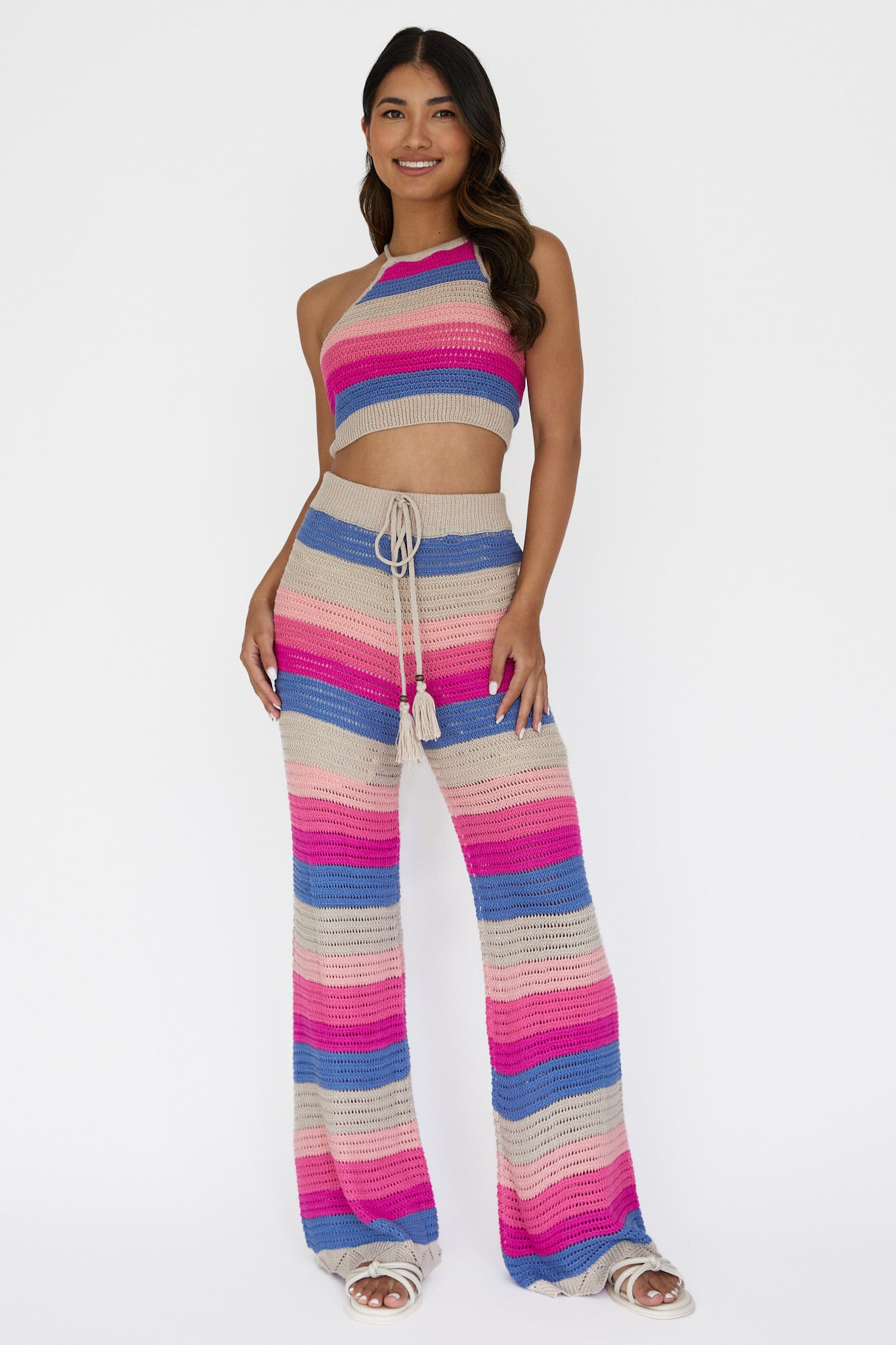 Dream Believer Crochet Pants Stripe Pink Multi by Selfie Leslie