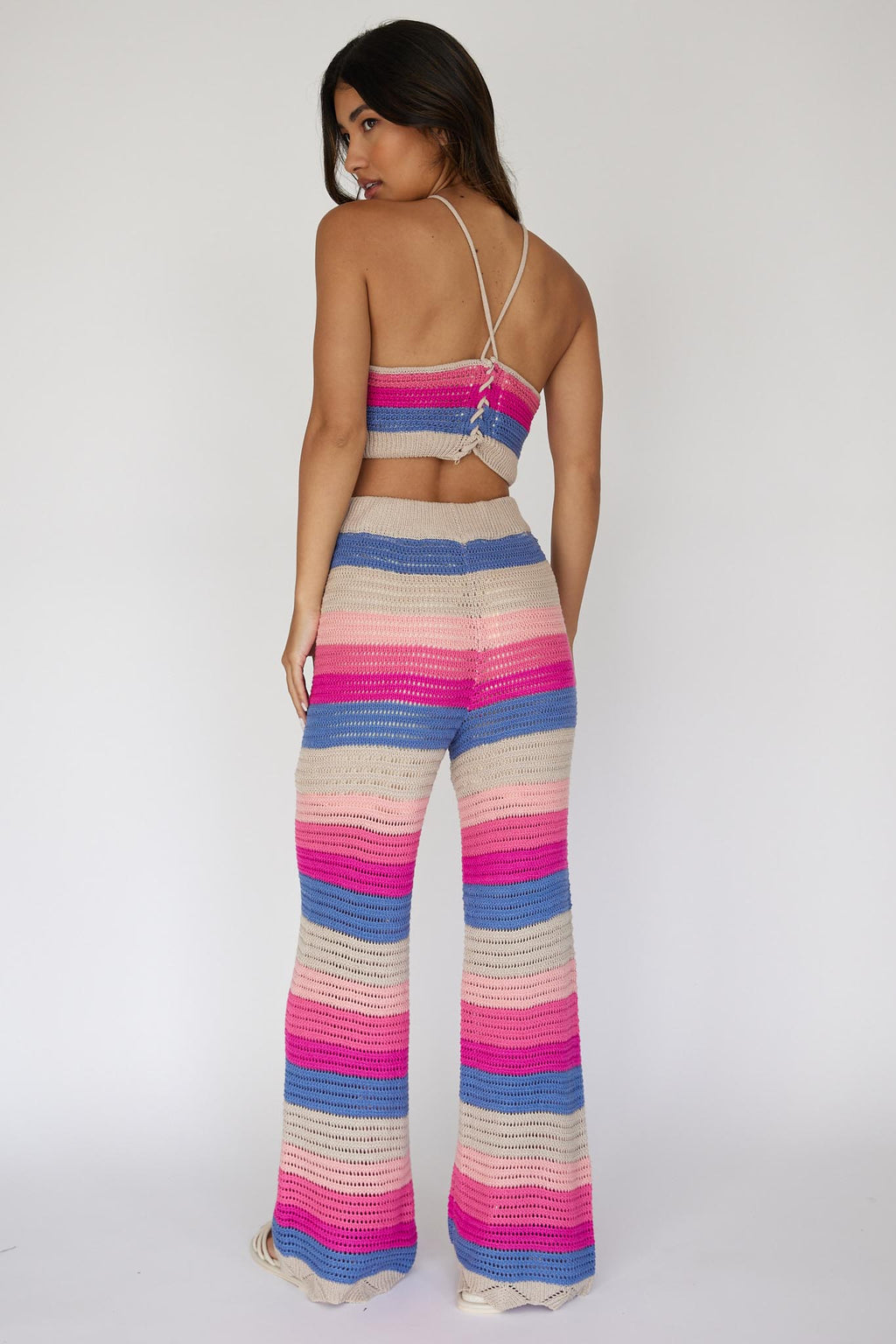 Dream Believer Crochet Pants Stripe Pink Multi by Selfie Leslie