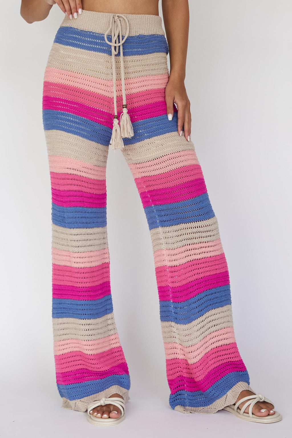 Dream Believer Crochet Pants Stripe Pink Multi by Selfie Leslie