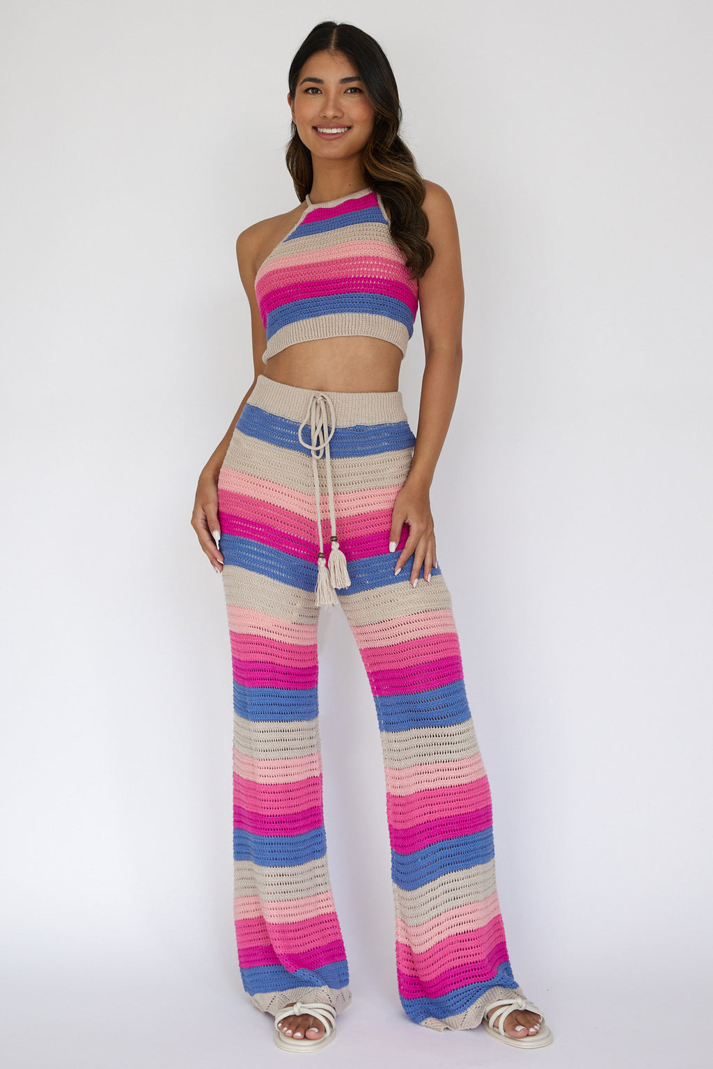 Dream Believer Crochet Tied Top Stripe Pink Multi by Selfie Leslie